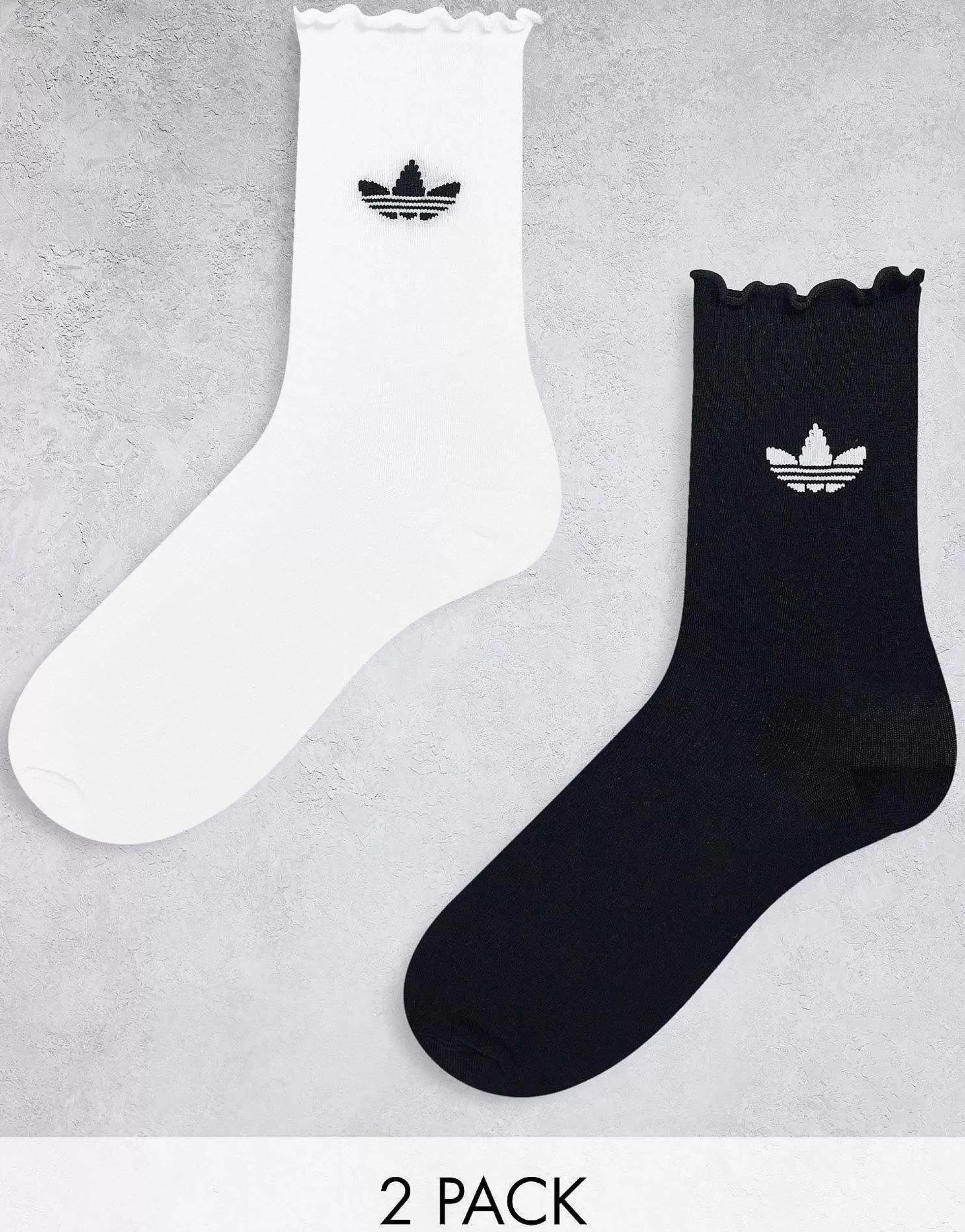 Men adidas Originals 2 Pack Ruffle Socks In Black And White