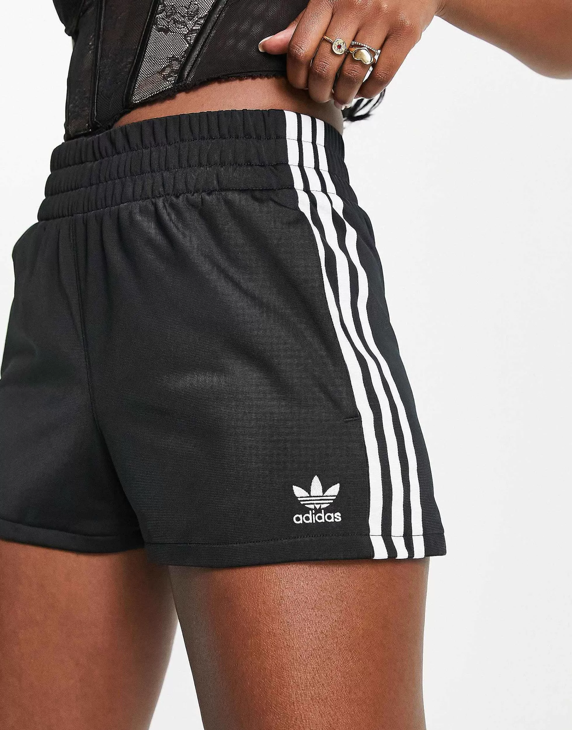 Women adidas Originals Adicolor Three Stripe High Waisted Shorts In