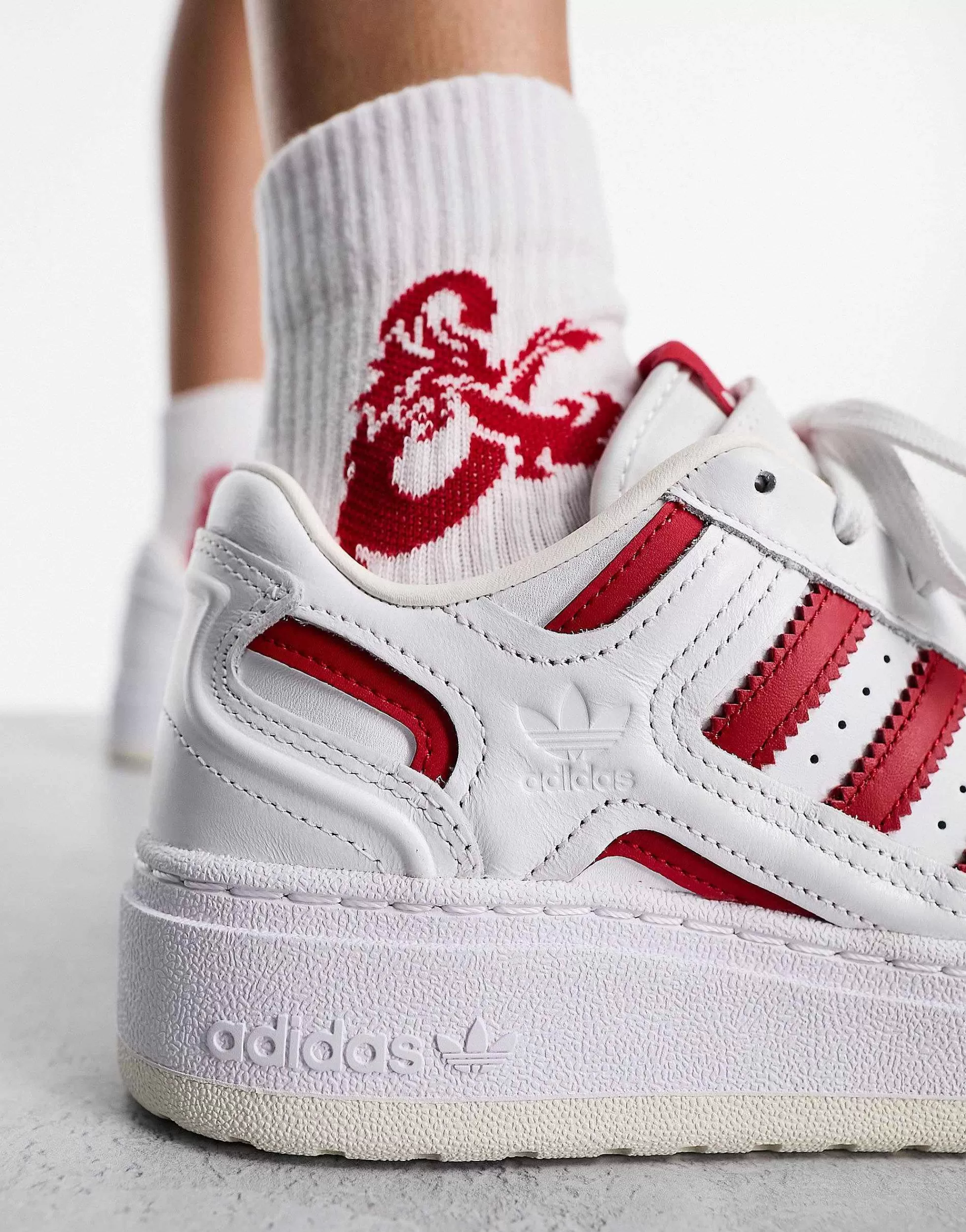 Women adidas Originals Forum Xlg Platform Trainers In And Red
