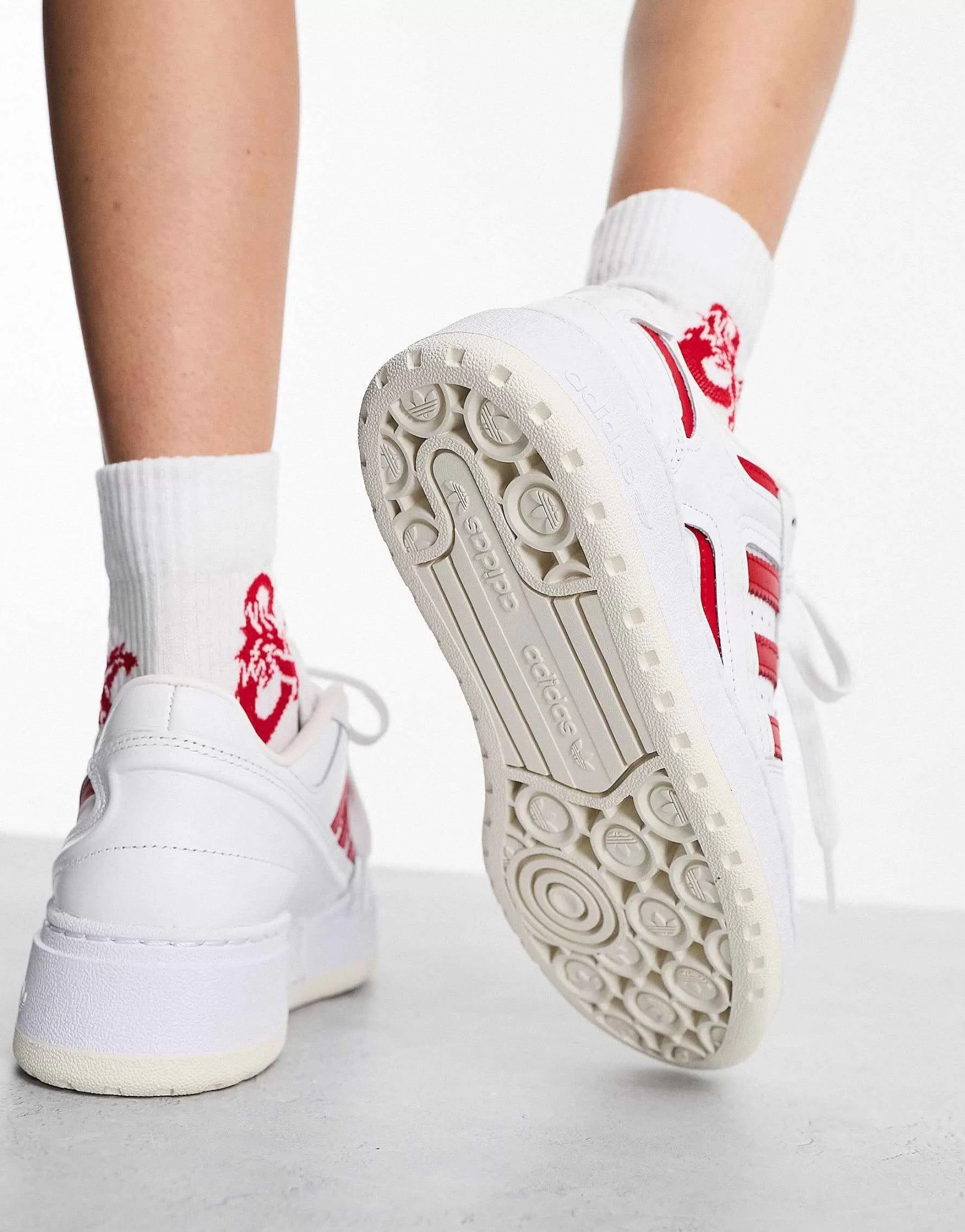 Women adidas Originals Forum Xlg Platform Trainers In And Red