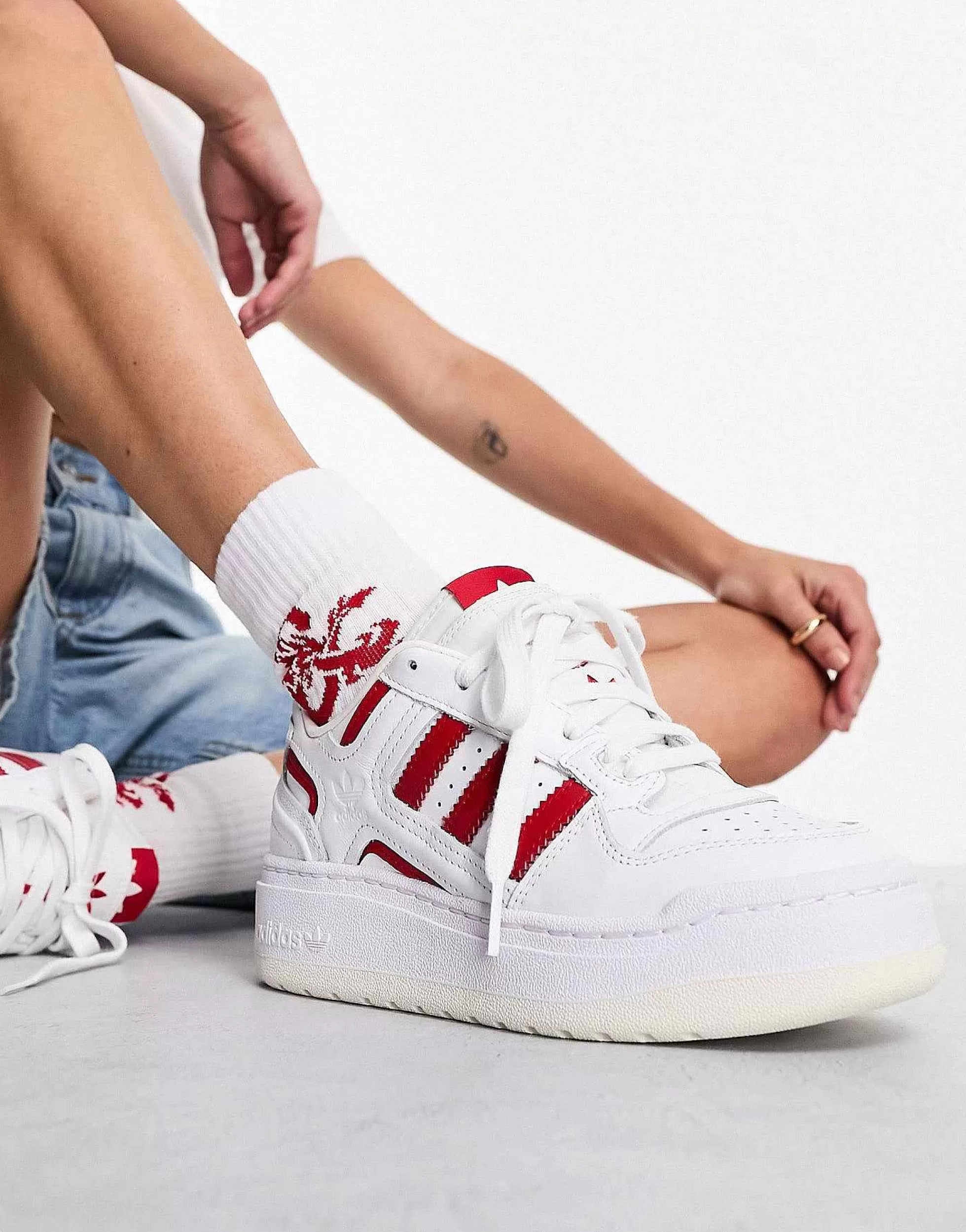 Women adidas Originals Forum Xlg Platform Trainers In And Red