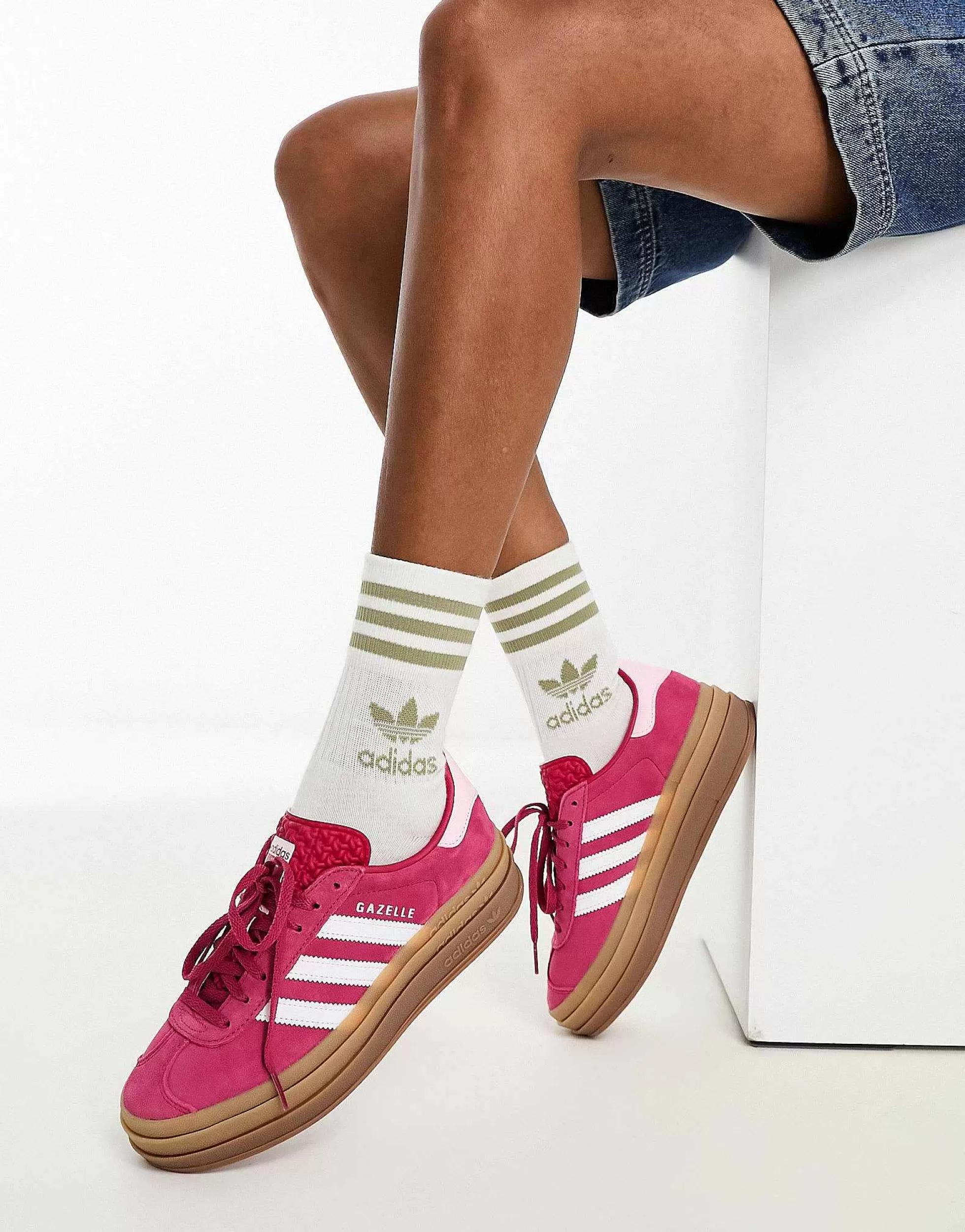 Women adidas Originals Gazelle Bold Platform Trainers In With Gum Sole