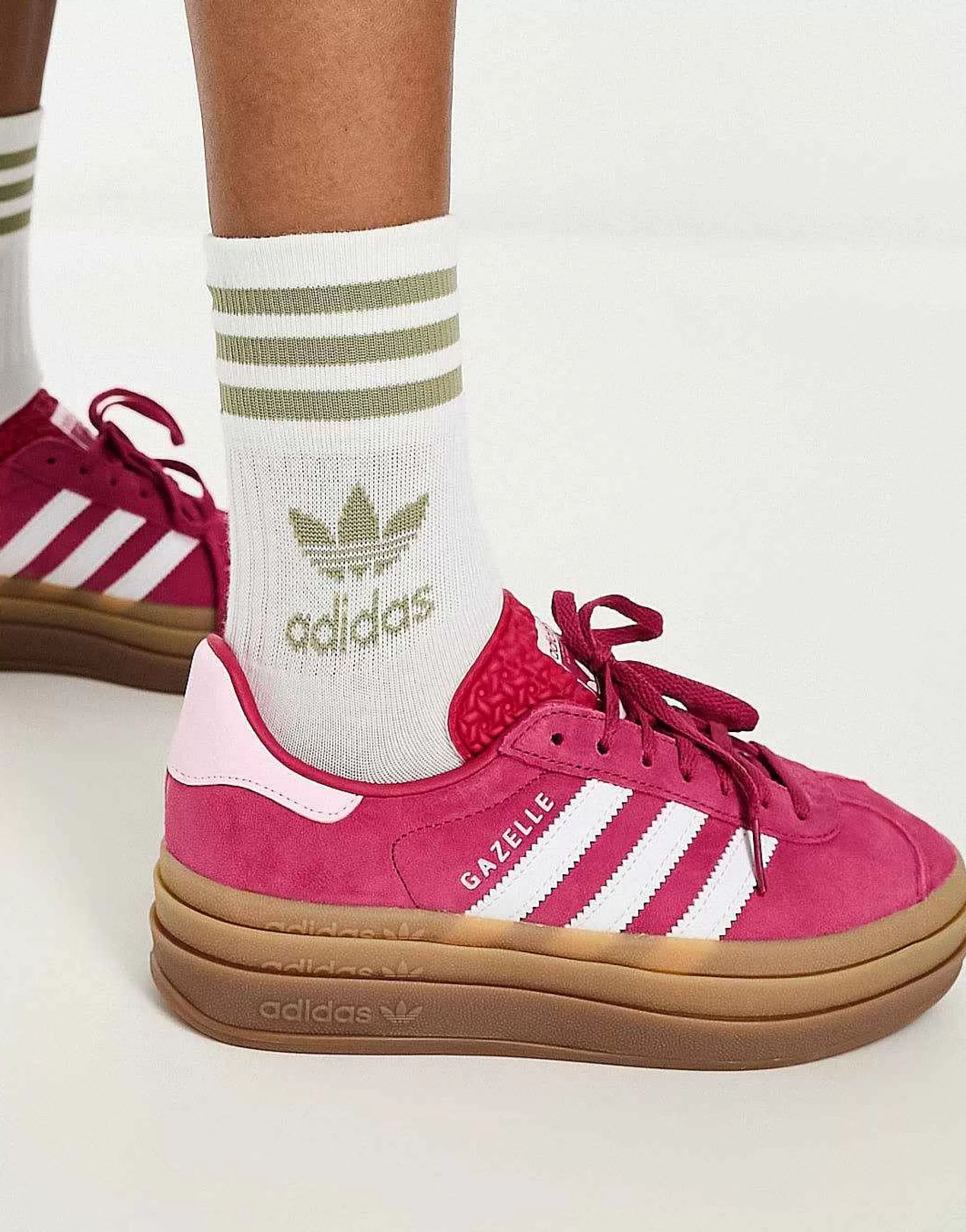 Women adidas Originals Gazelle Bold Platform Trainers In With Gum Sole