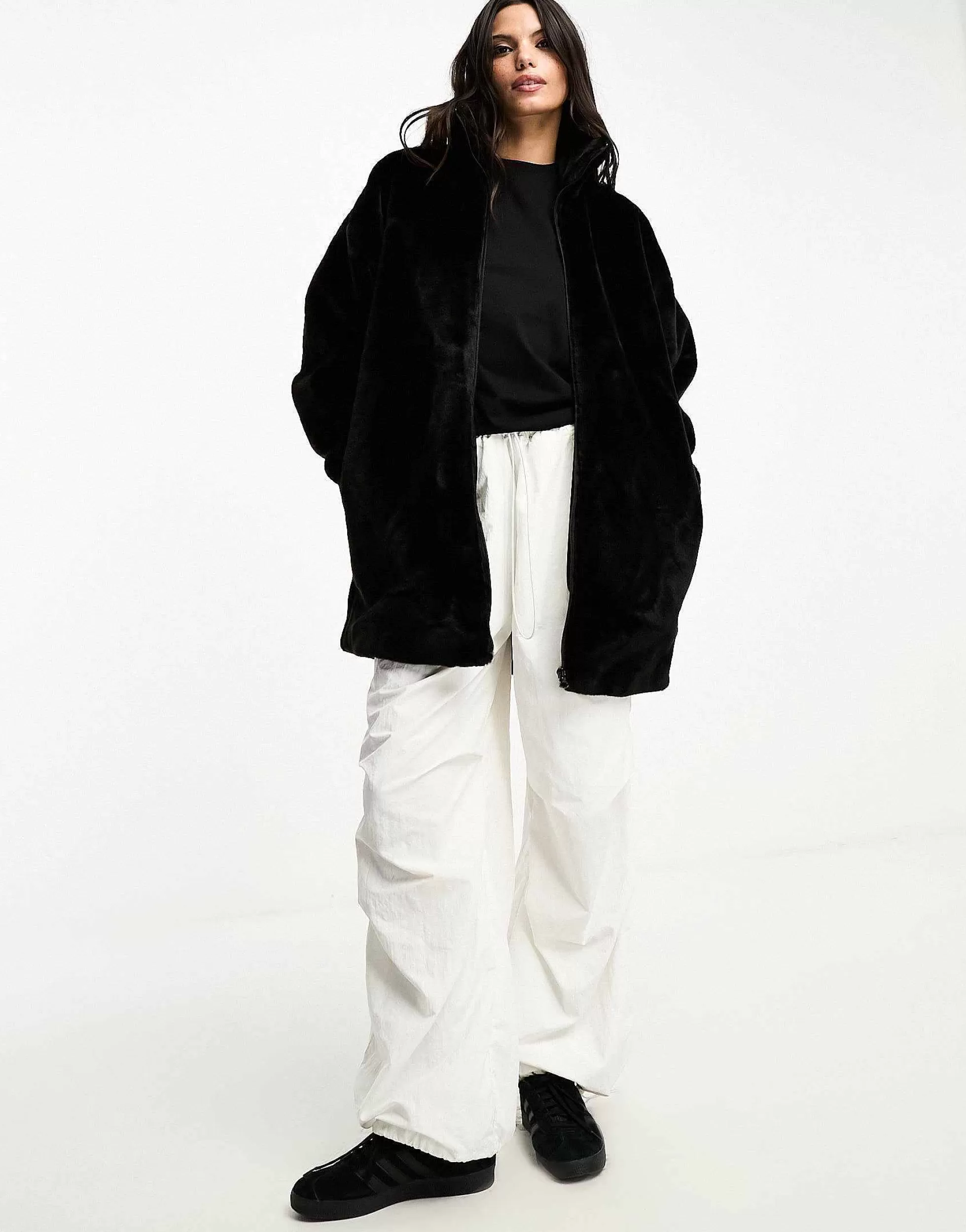 Women adidas Originals 'Neutral Court' Faux Fur Coat With Trefoil In