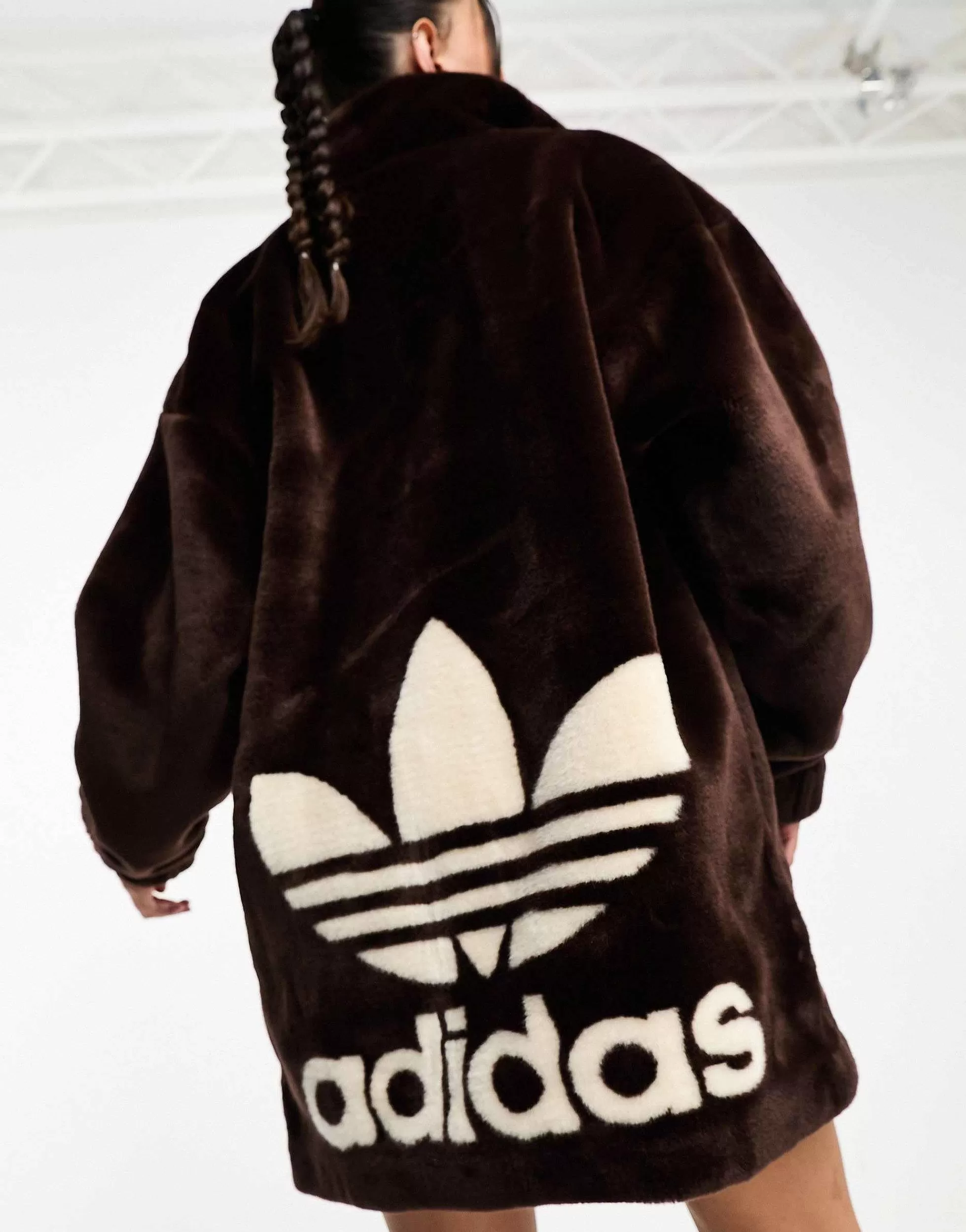 Women adidas Originals 'Neutral Court' Faux Fur Coat With Trefoil In Chocolate Brown