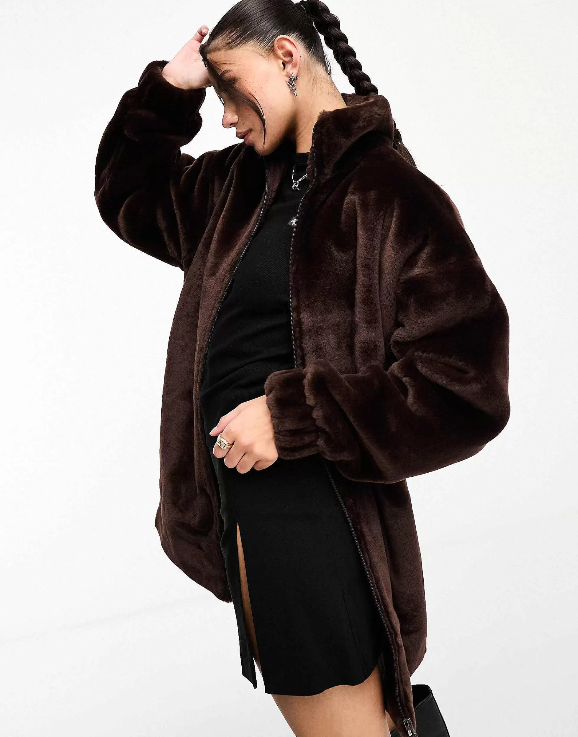 Women adidas Originals 'Neutral Court' Faux Fur Coat With Trefoil In Chocolate Brown