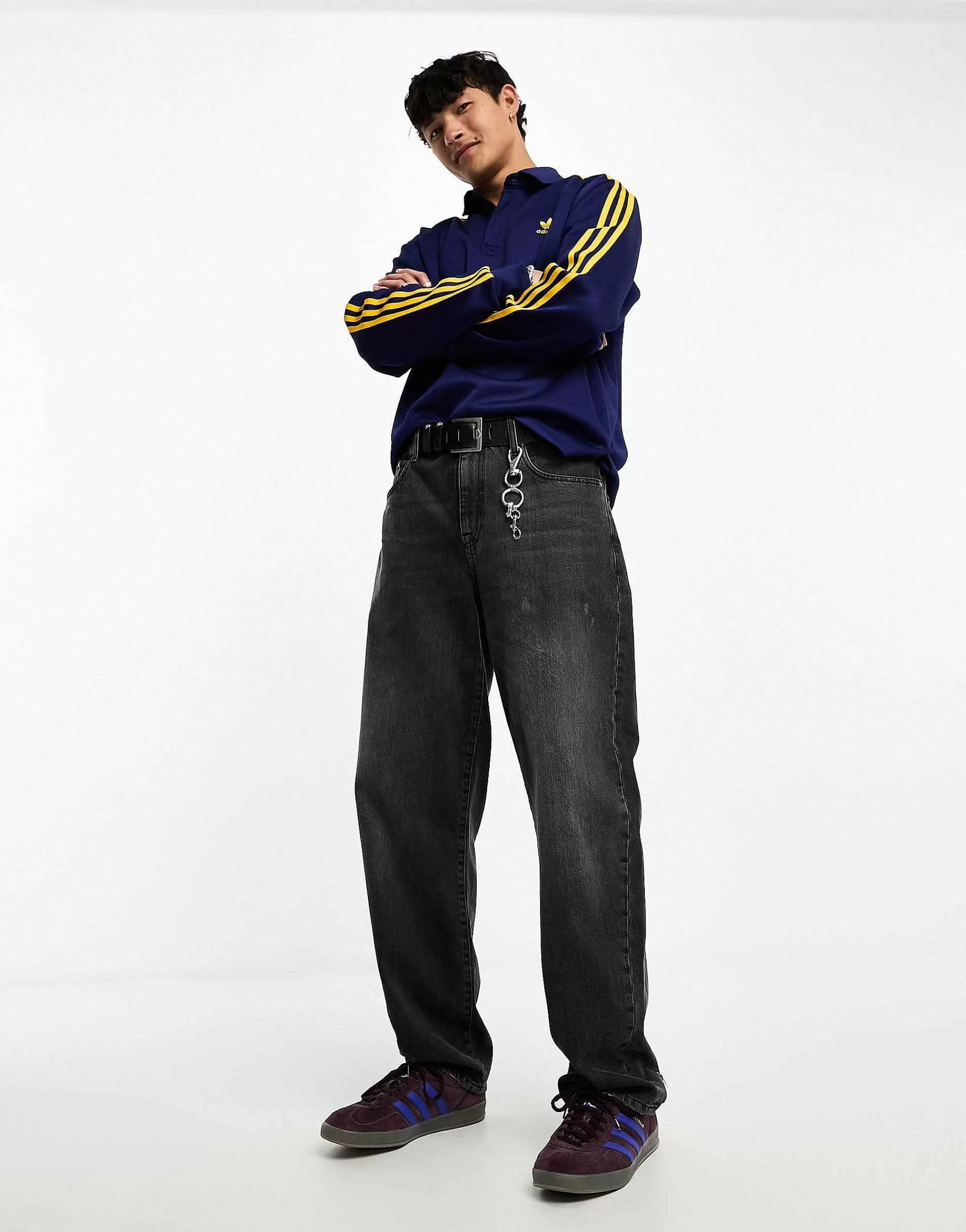Men adidas Originals Superstar Long Sleeve Polo Shirt In Navy