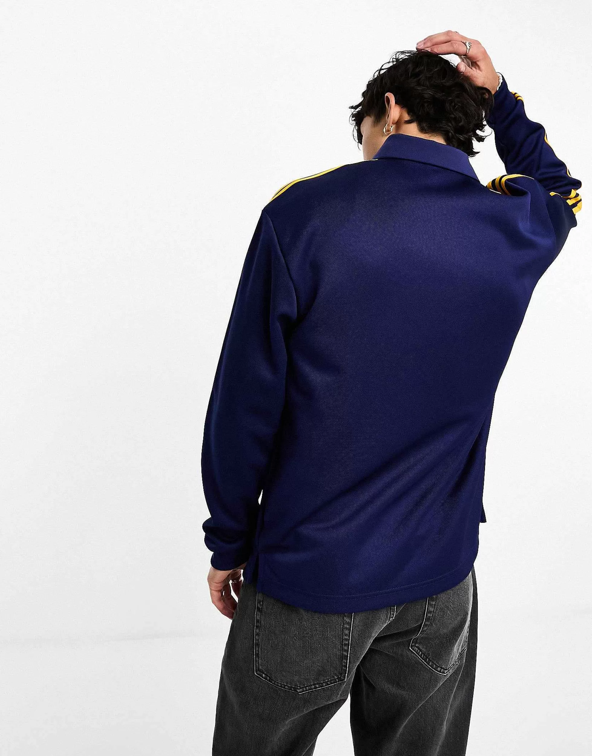 Men adidas Originals Superstar Long Sleeve Polo Shirt In Navy