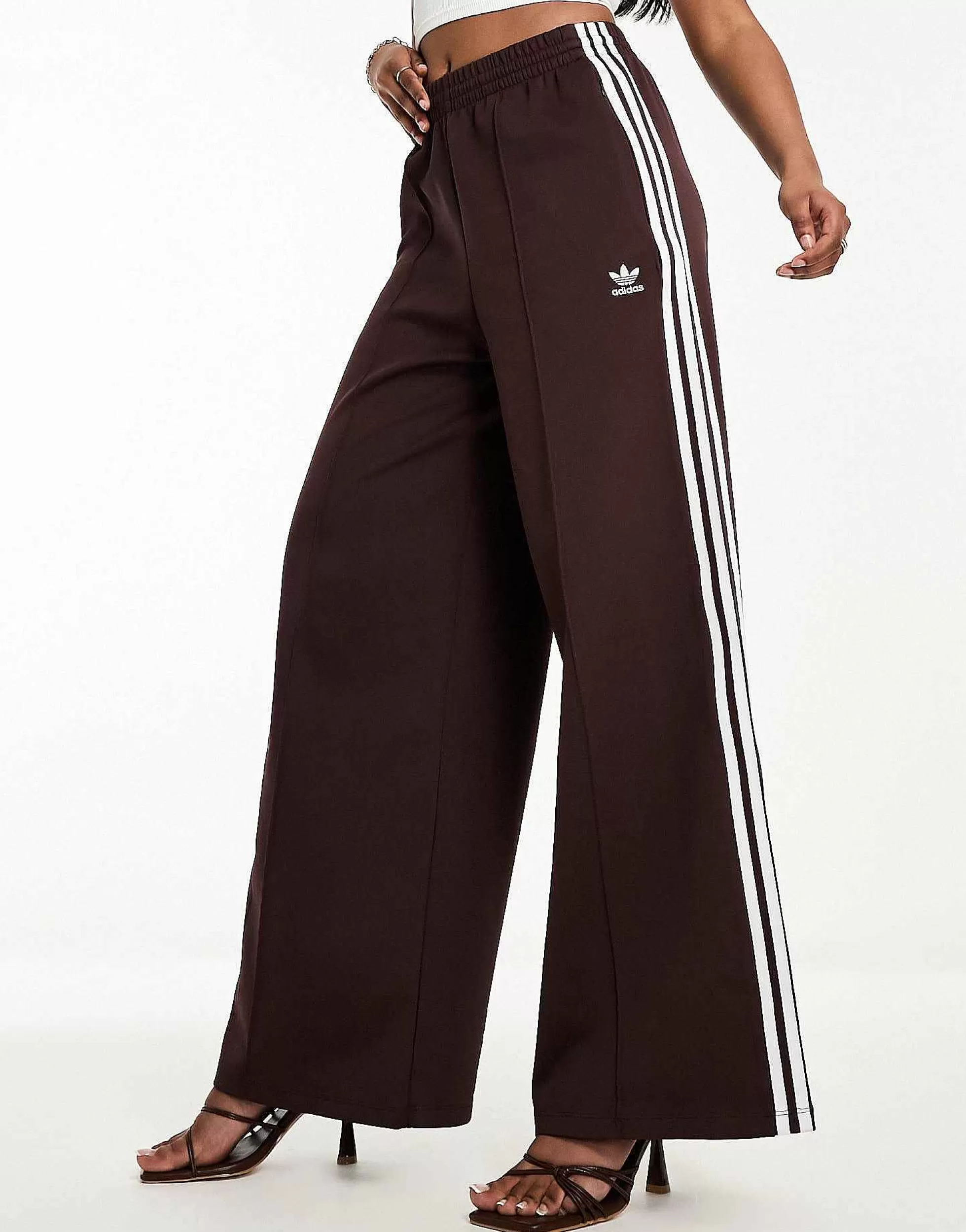 Women adidas Originals Three Stripe Wide Leg Trousers In