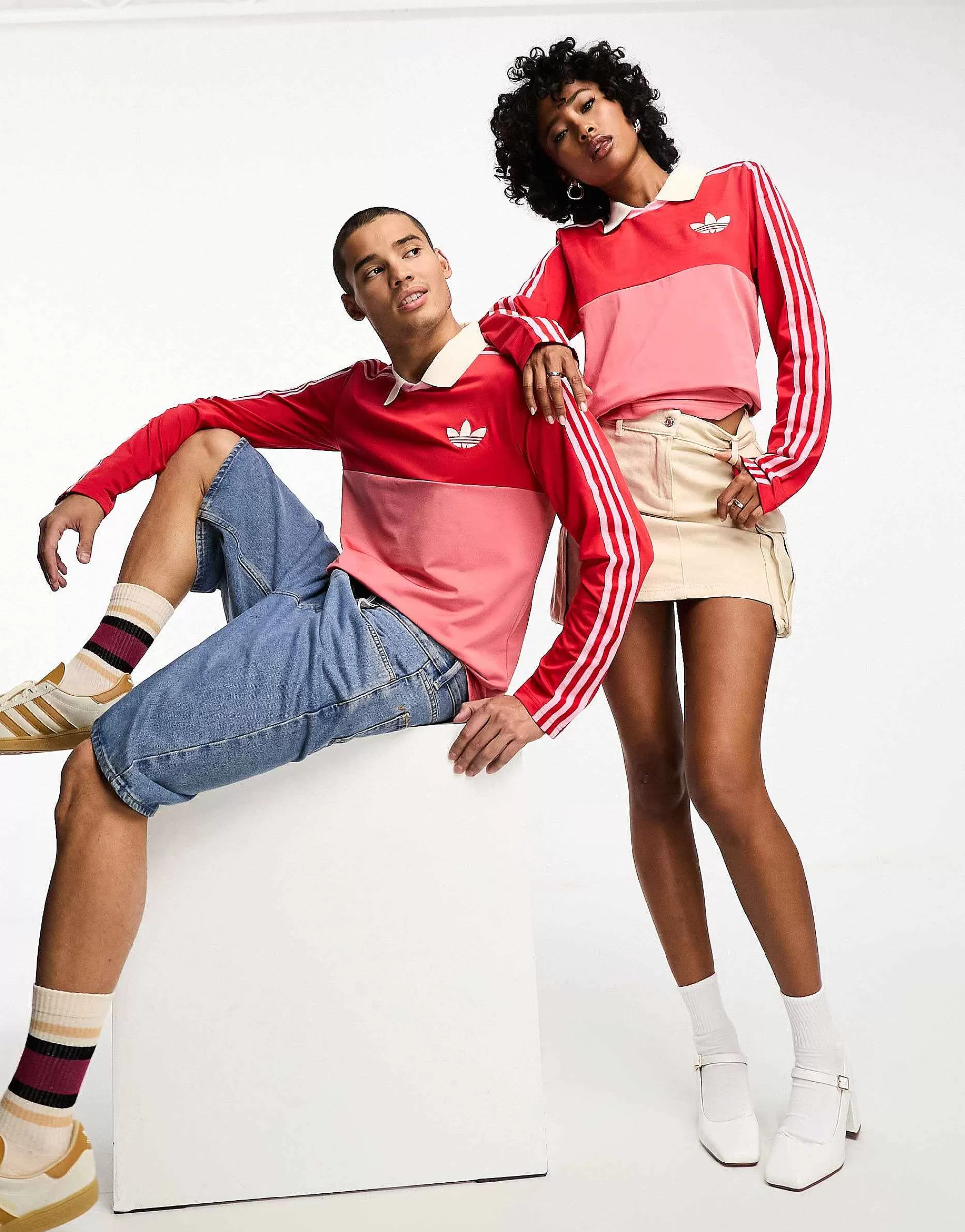Men adidas Originals Unisex Adicolor 70'S Long Sleeve Polo Top In Red