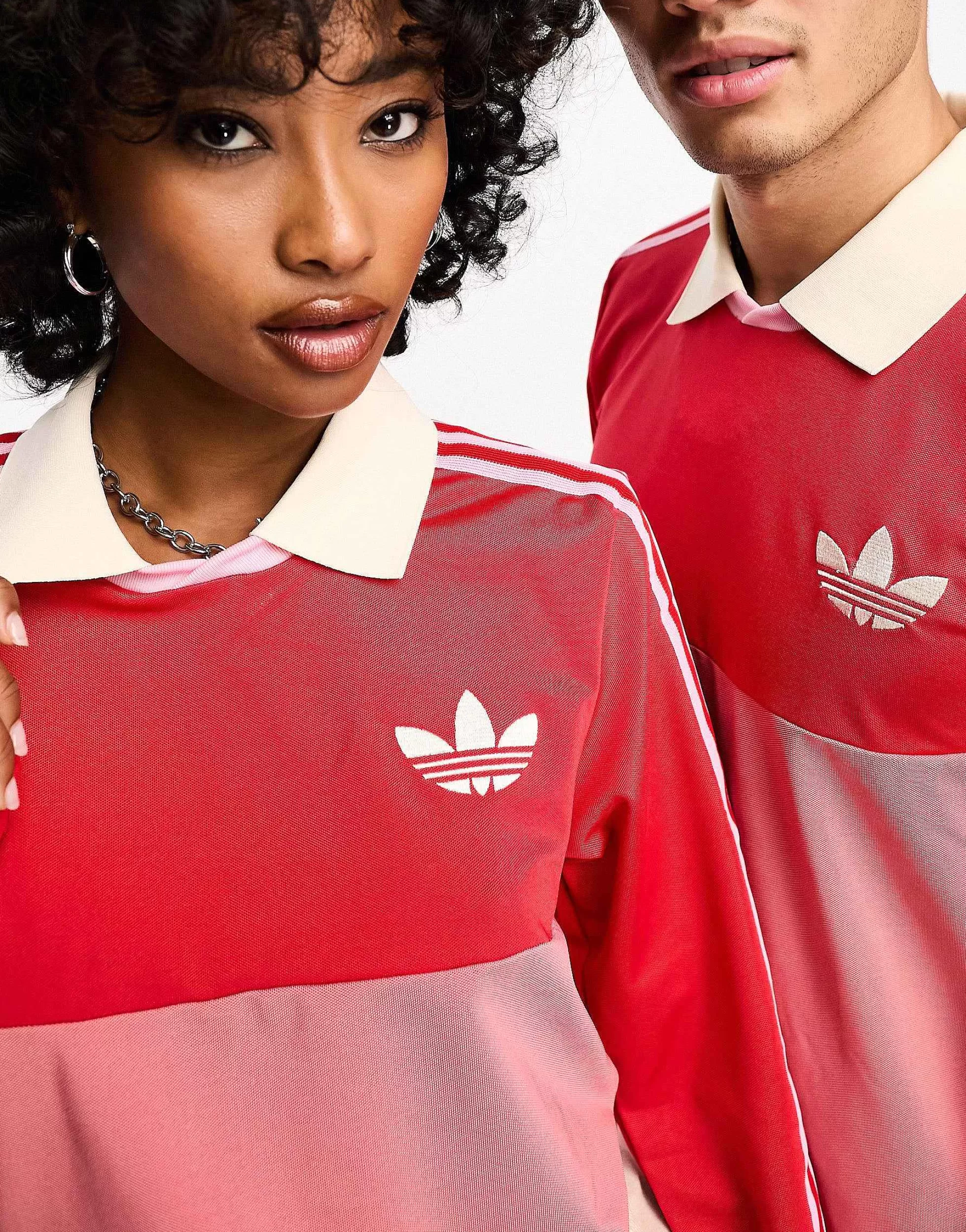 Men adidas Originals Unisex Adicolor 70'S Long Sleeve Polo Top In Red