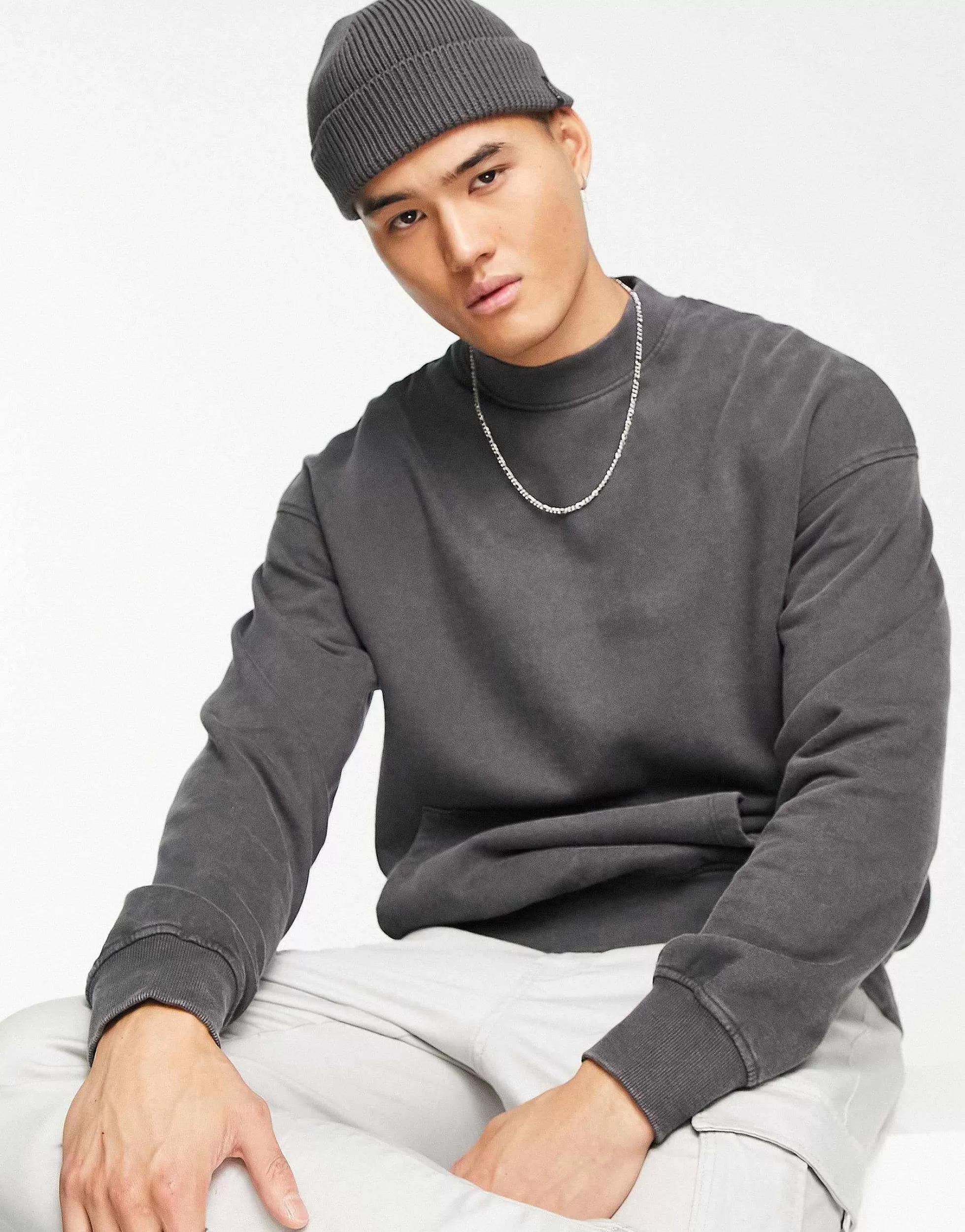 Men ADPT Ribbed Fisherman Beanie In Dark Grey