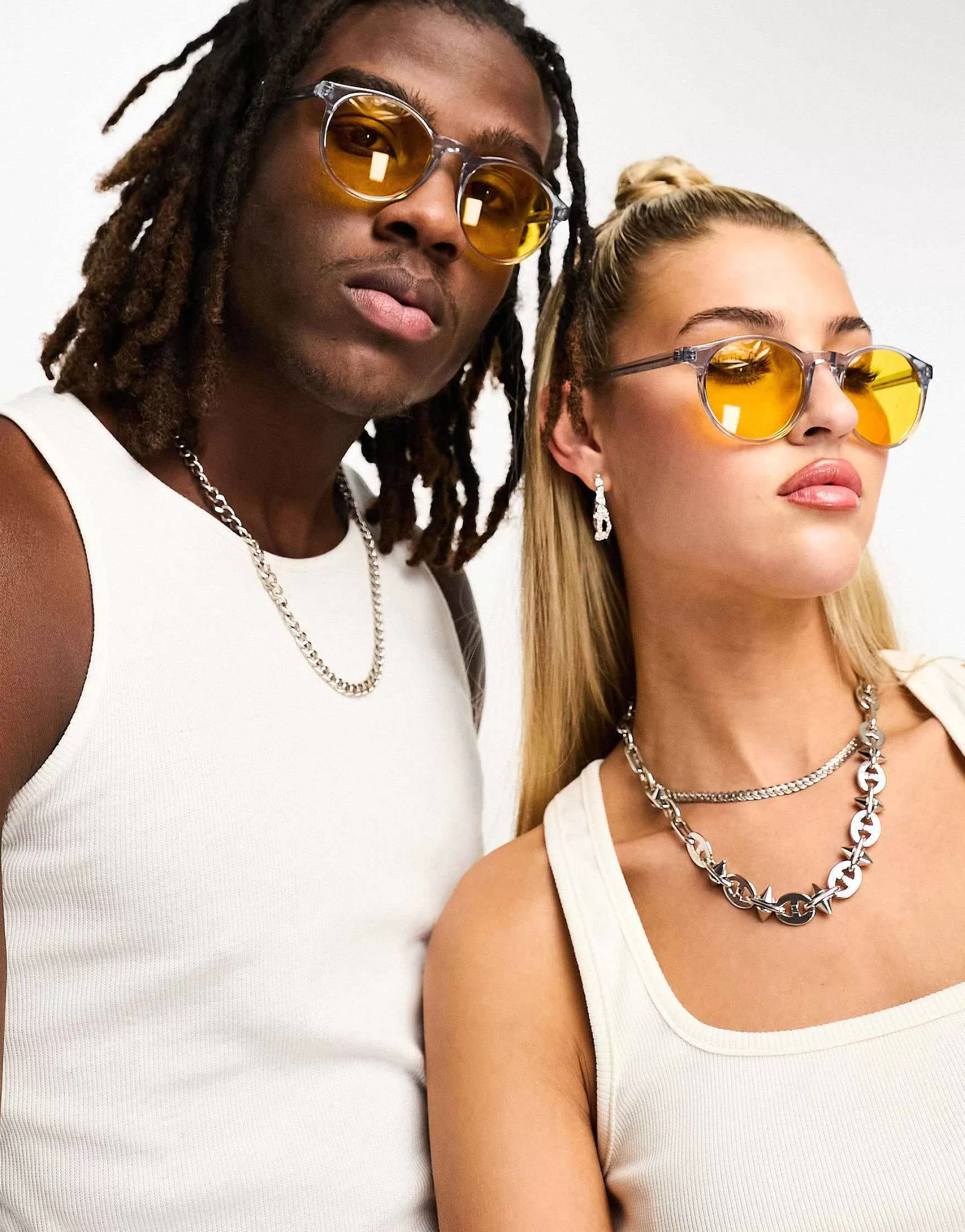 Men AJ Morgan Grad School Retro Round Sunglasses In With Amber Lens