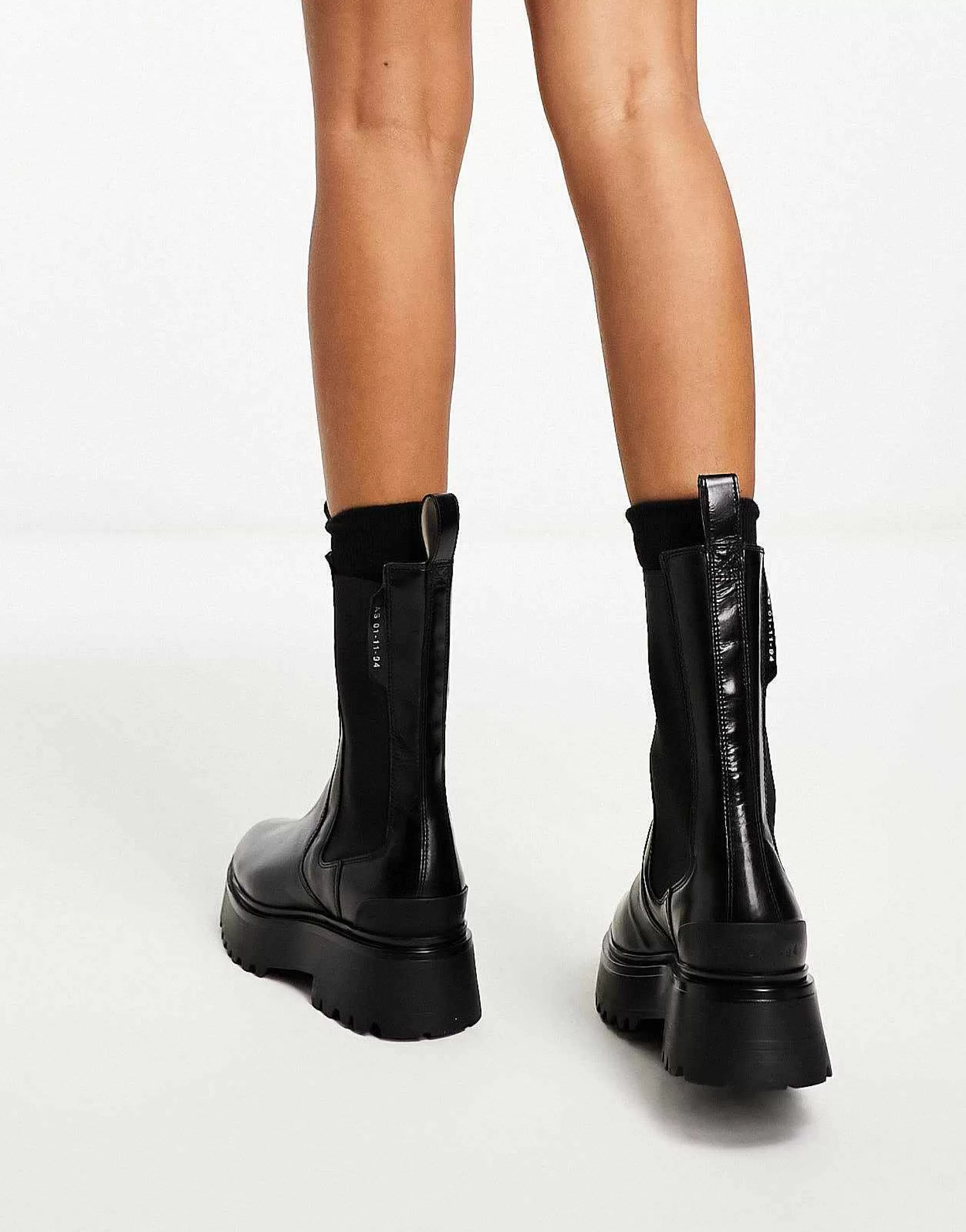 Women AllSaints Amber Leather Chunky Tall Chelsea Boots In