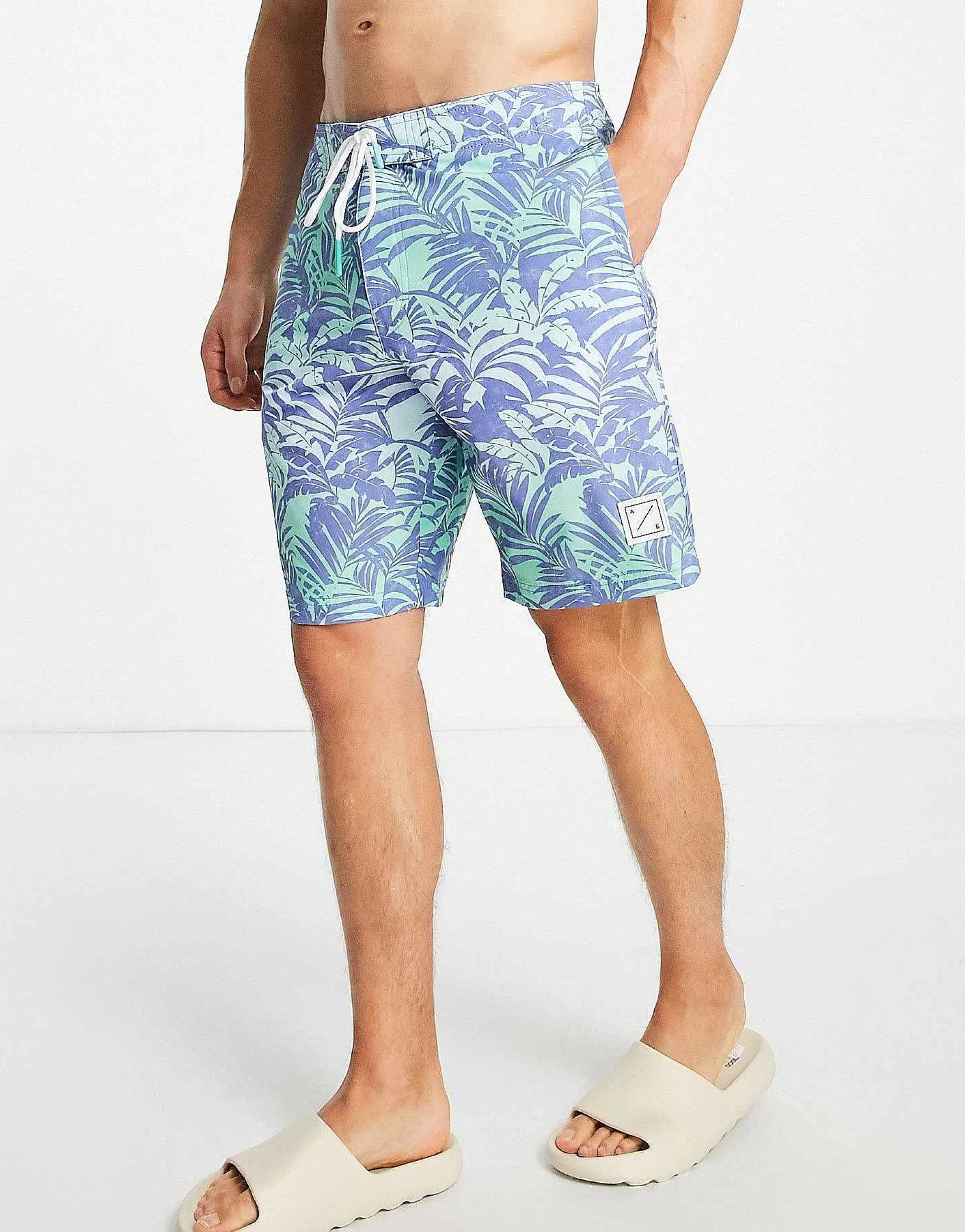 Men American Eagle 10 Inch Welt Palm Print Boardshorts In