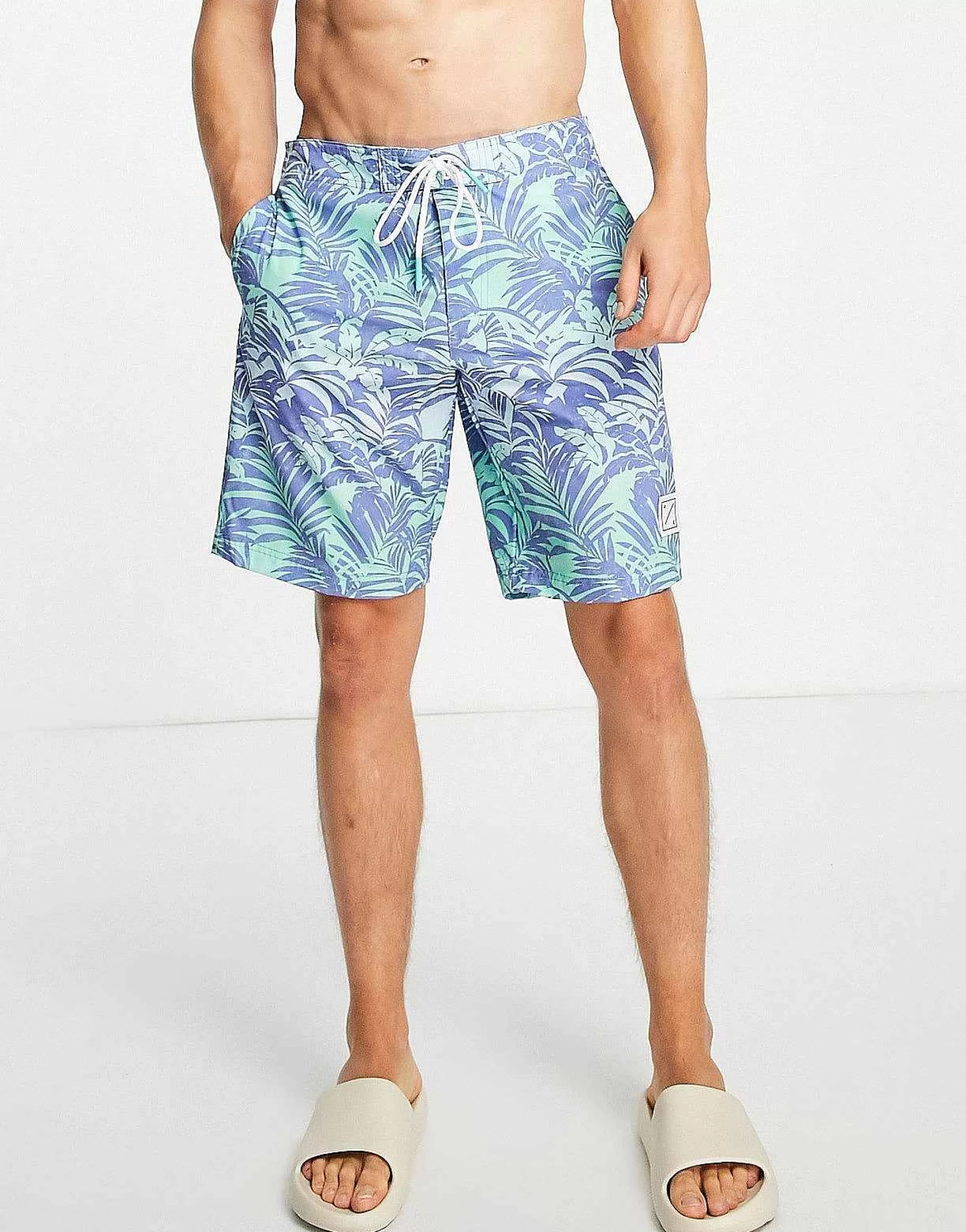 Men American Eagle 10 Inch Welt Palm Print Boardshorts In