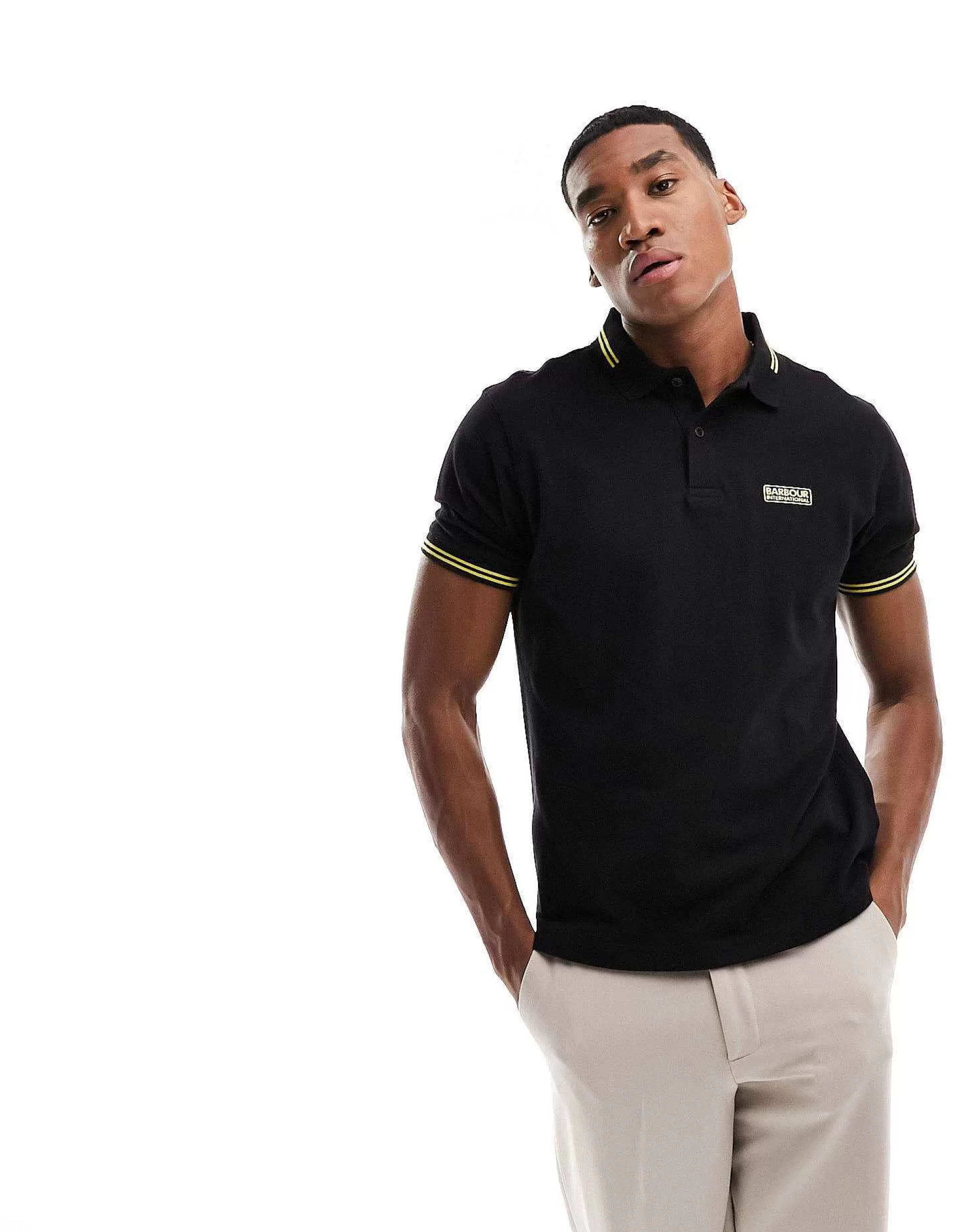Men Barbour International Essential Tipped Short Sleeve Polo Shirt In