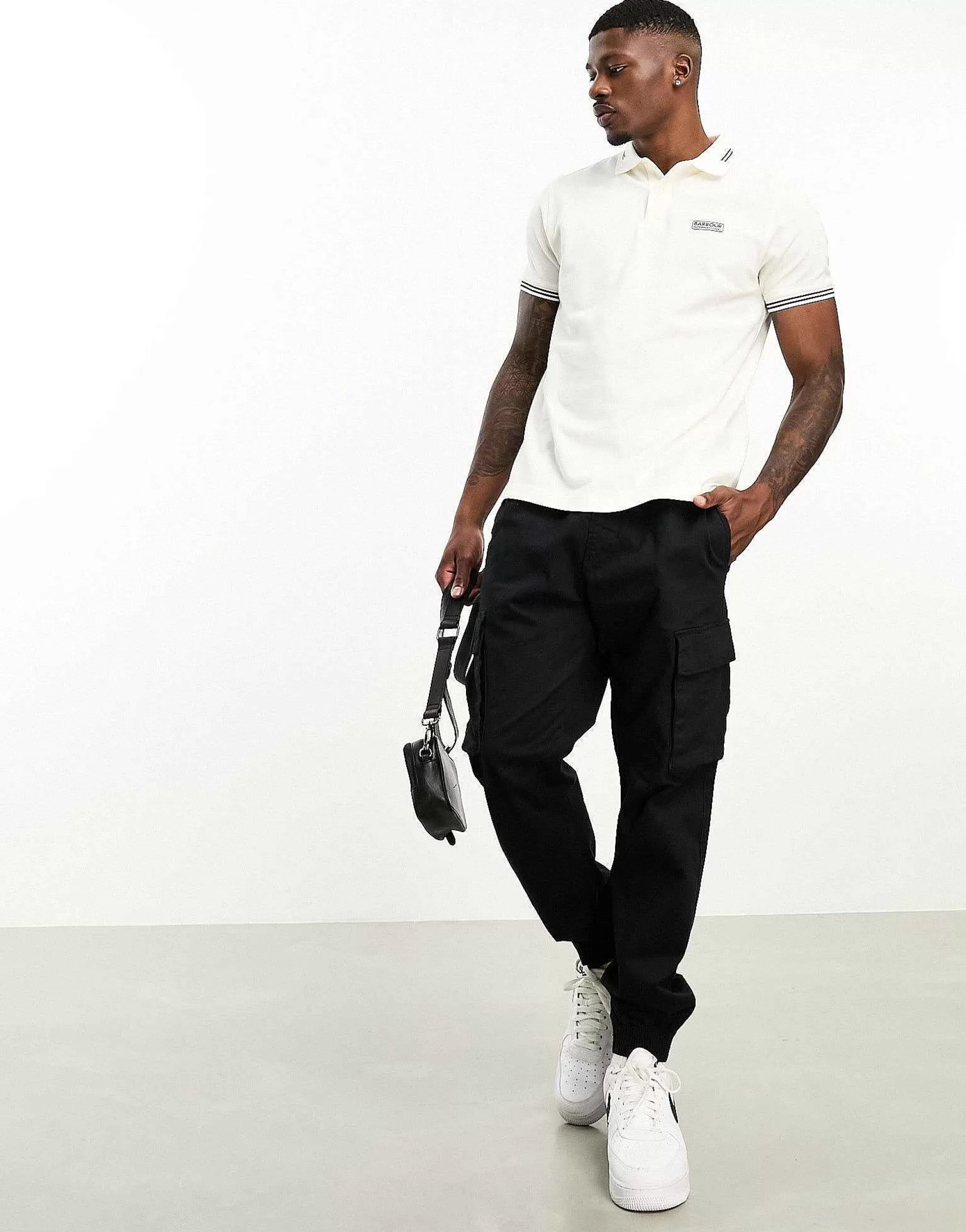 Men Barbour International Essential Tipped Short Sleeve Polo Shirt In Off White