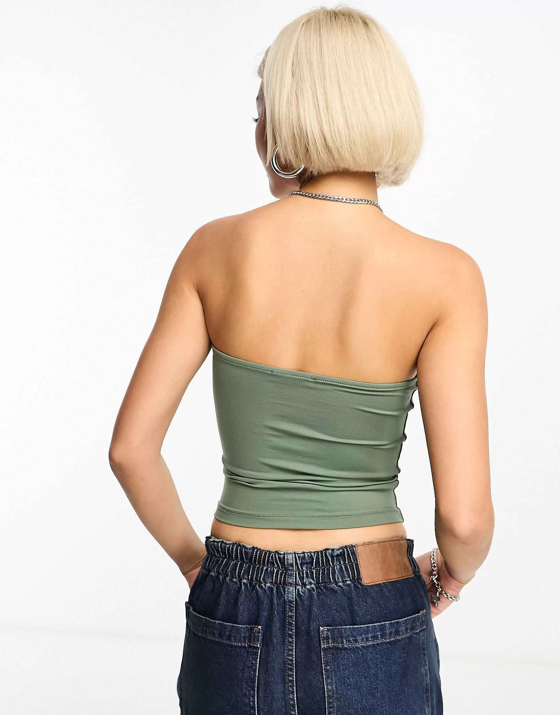Women Bershka 2 Pack Bandeau Tops In Khaki & Pink