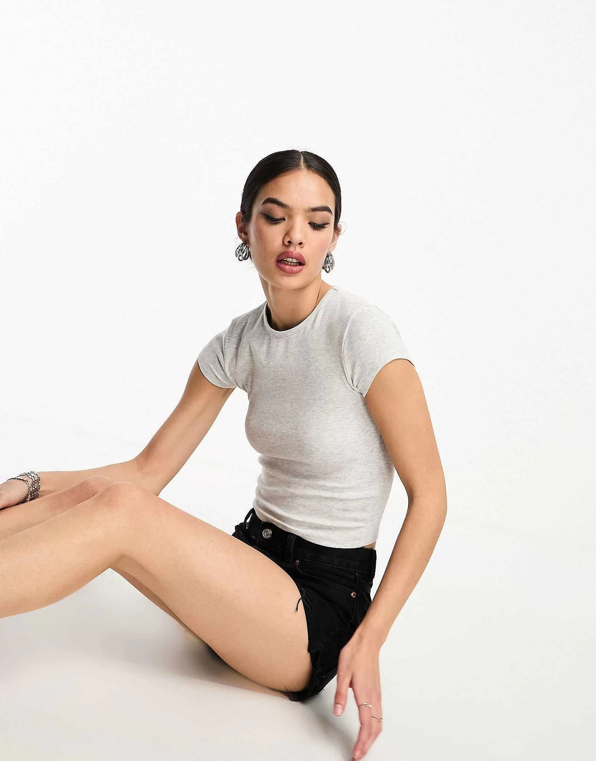 Women Bershka 2 Pack Ribbed Baby Tee In Light Pink