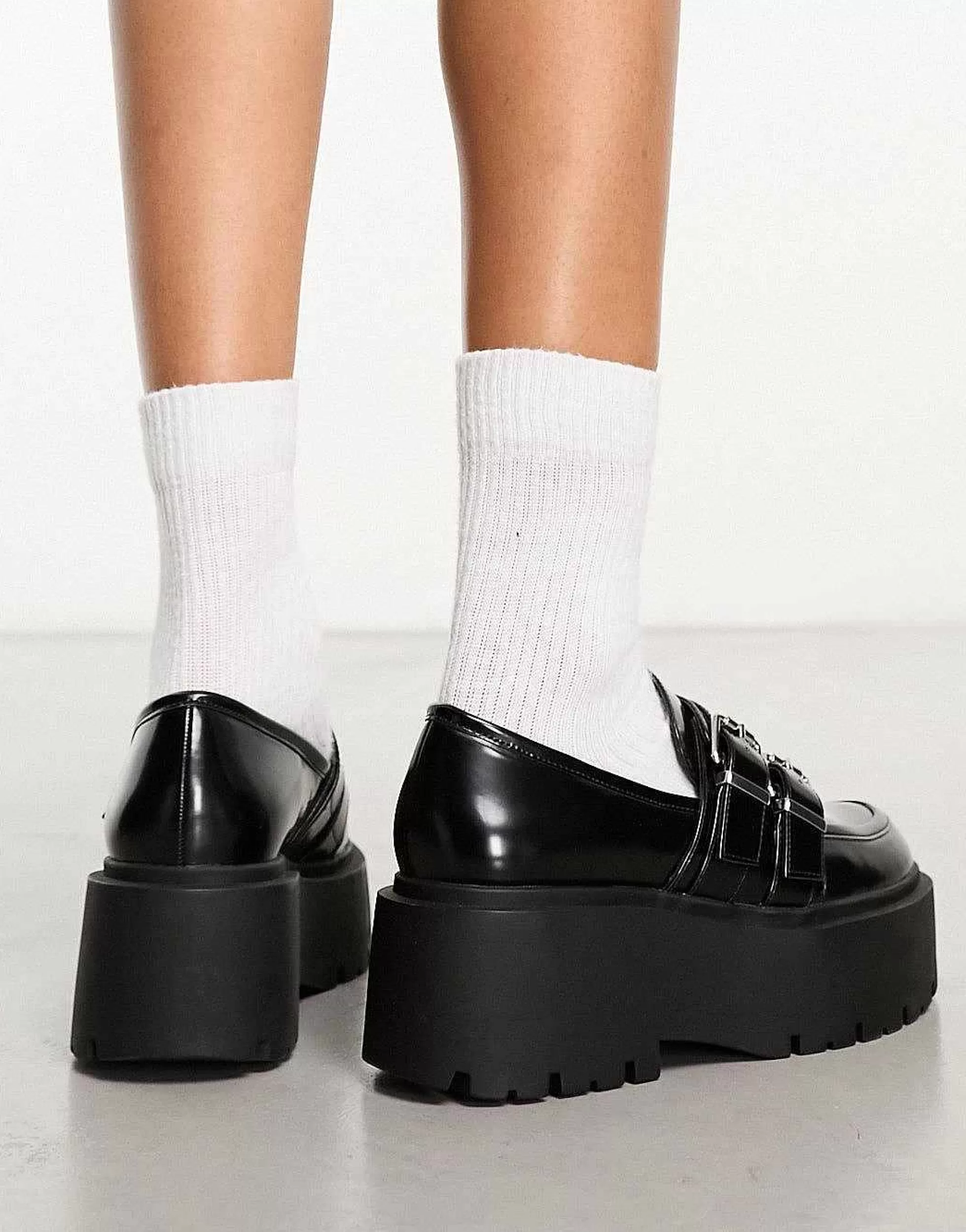 Women Bershka Chunky Loafer With Buckle Detail In