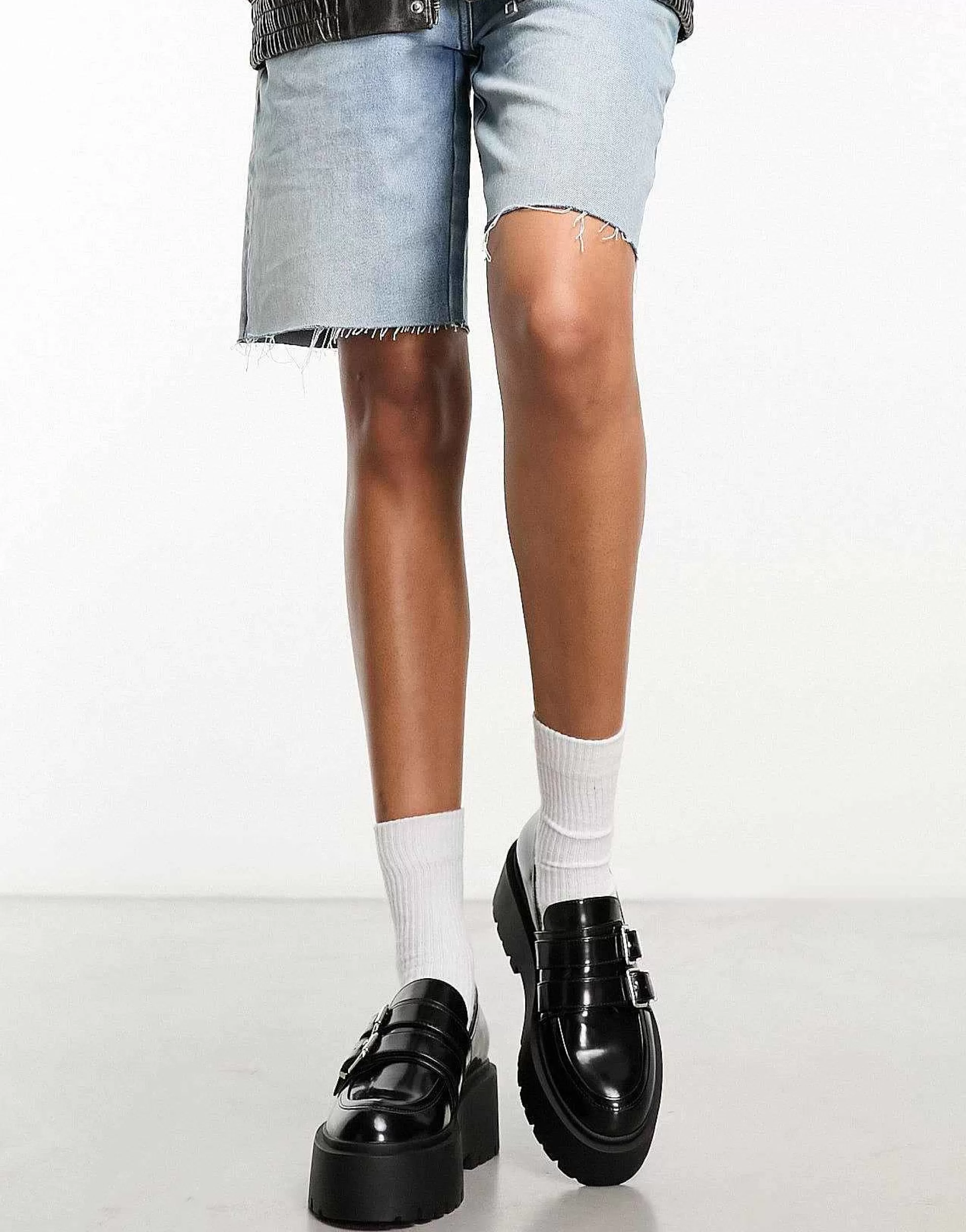 Women Bershka Chunky Loafer With Buckle Detail In
