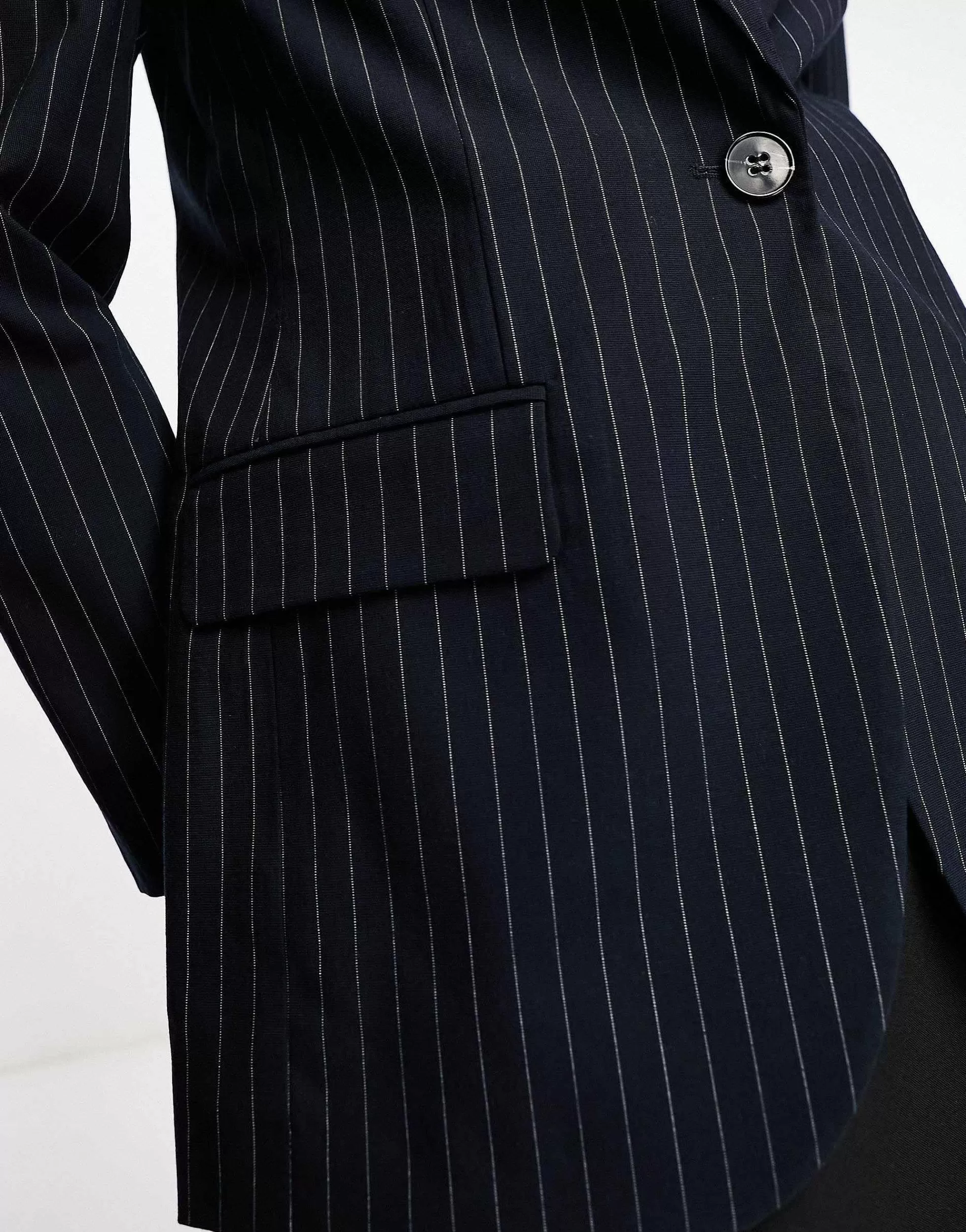 Women Bershka Oversized Mansy Blazer In Navy Pinstripe