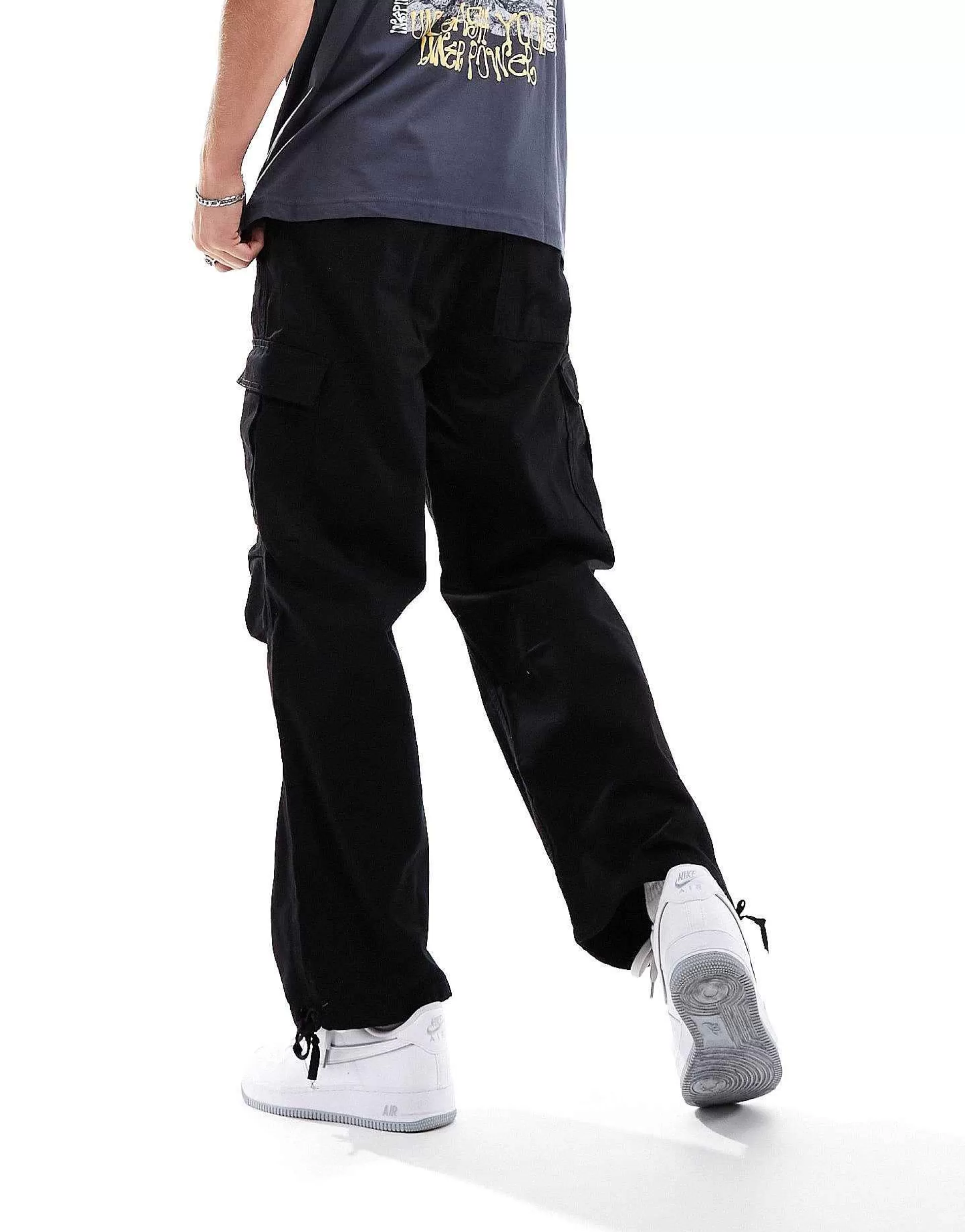 Men Bershka Parachute Cargo Trousers In