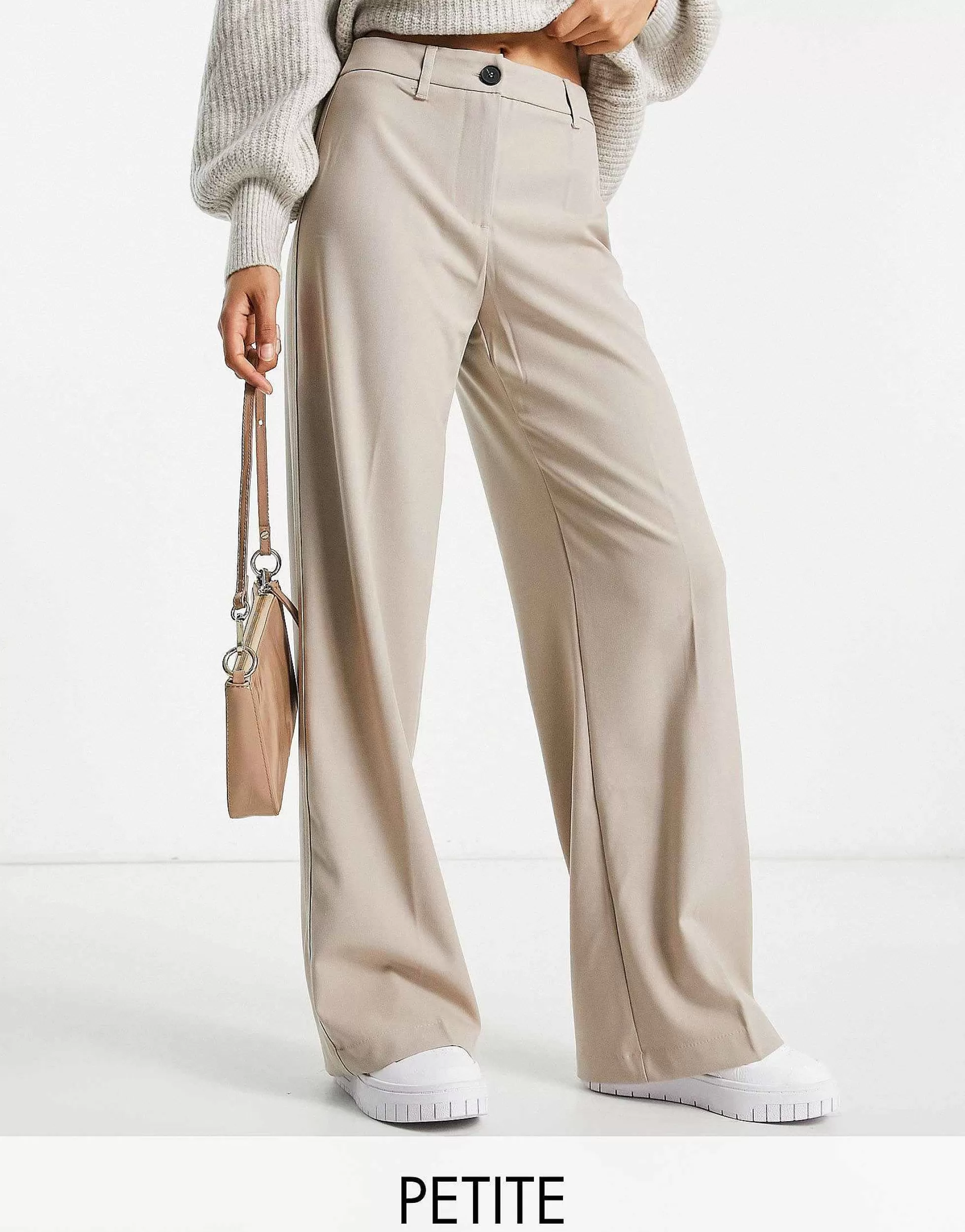 Women Bershka Petite Wide Leg Slouchy Dad Tailored Trousers In