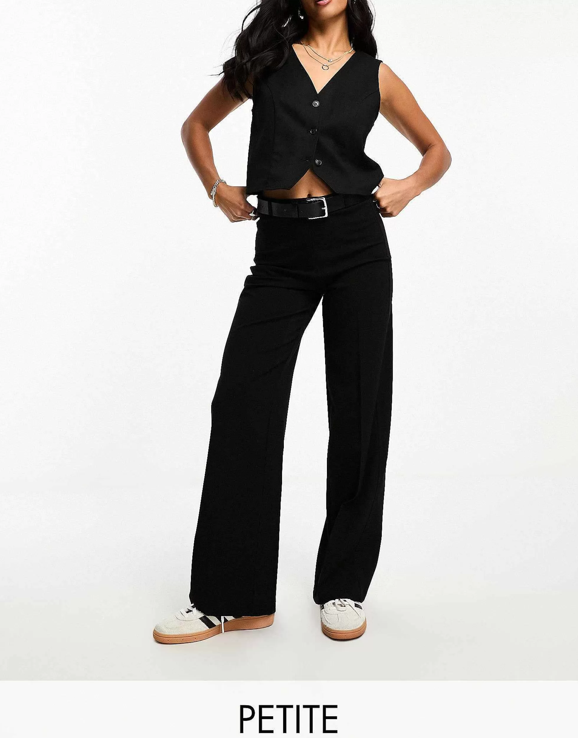 Women Bershka Petite Wide Leg Slouchy Dad Tailored Trousers In