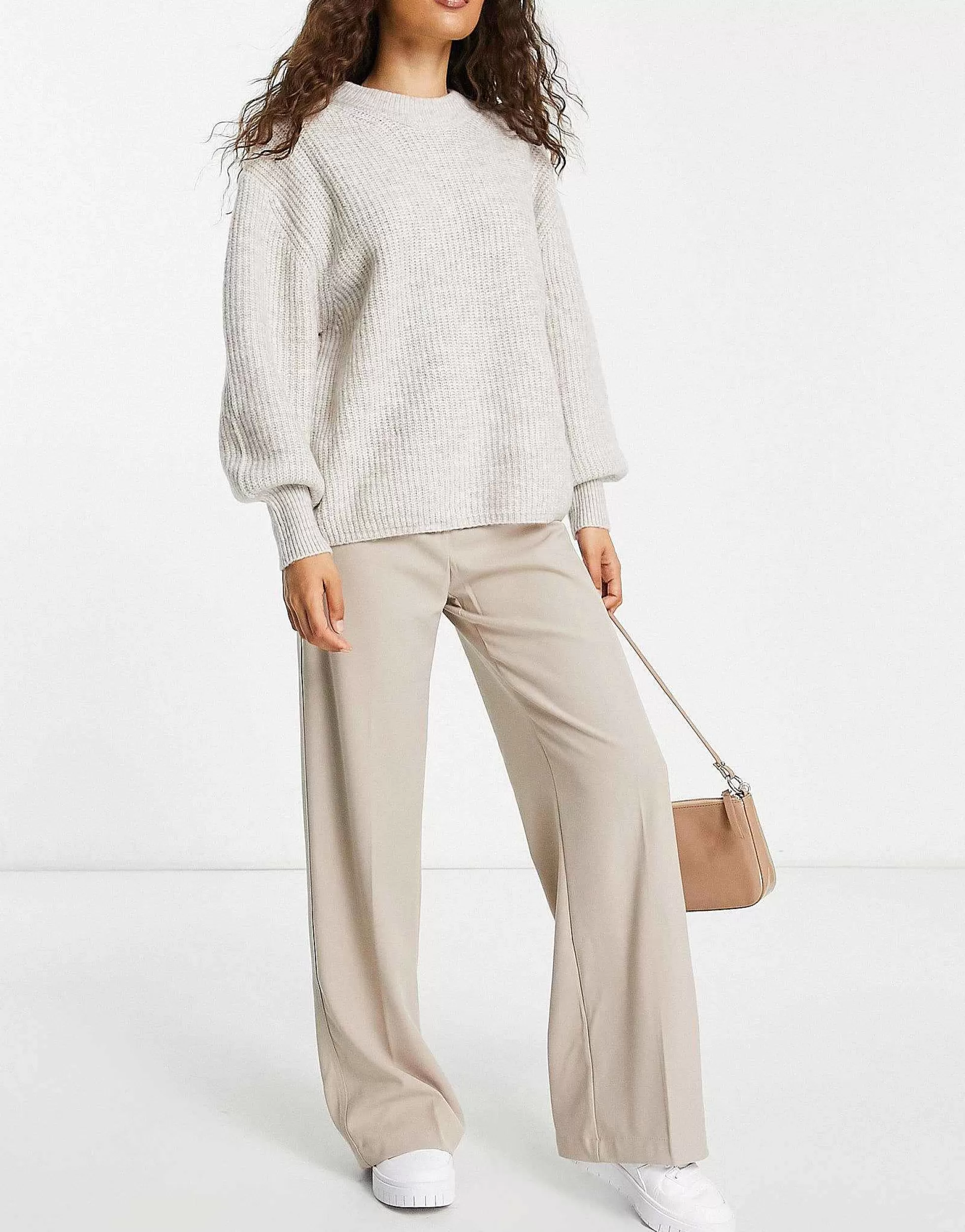 Women Bershka Petite Wide Leg Slouchy Dad Tailored Trousers In