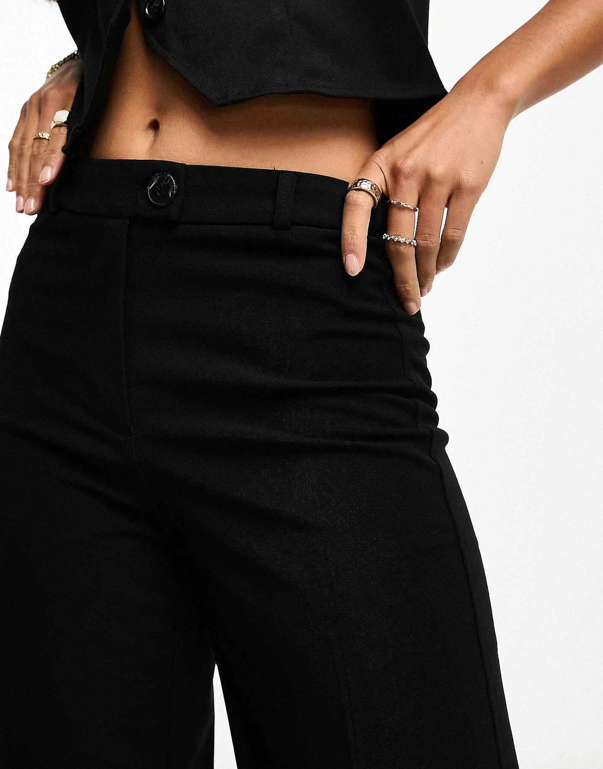 Women Bershka Petite Wide Leg Slouchy Dad Tailored Trousers In