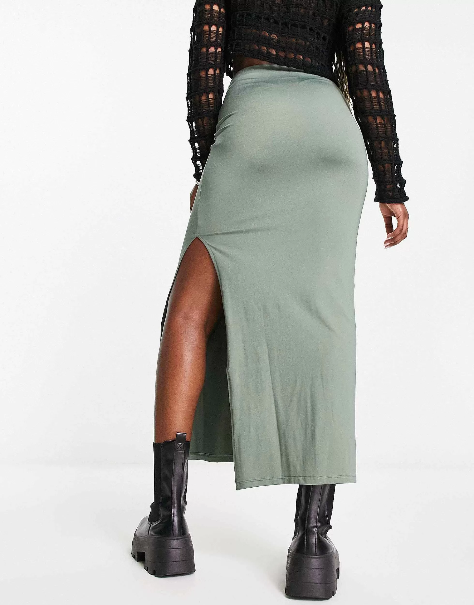 Women Bershka Ribbed Midaxi Skirt In