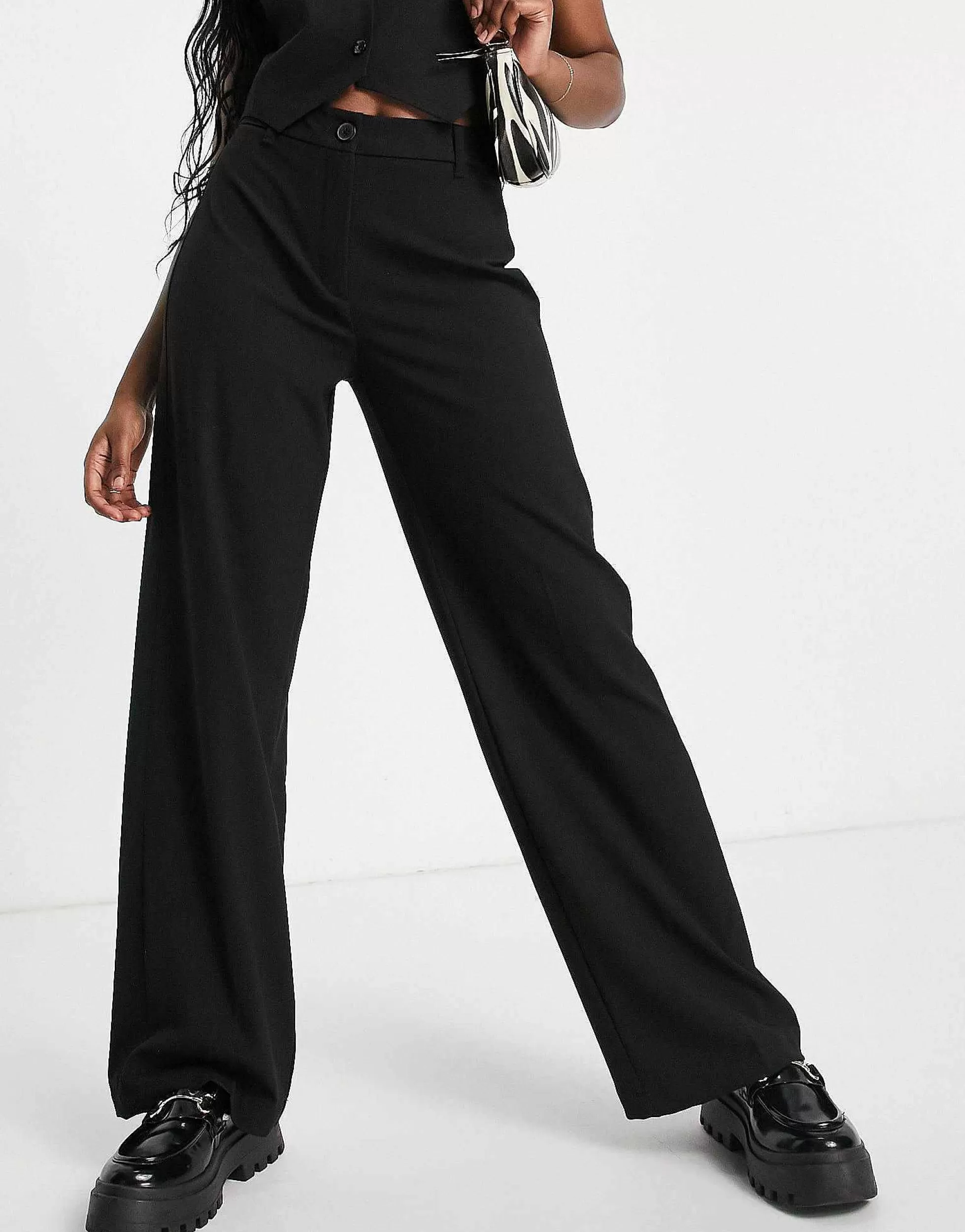 Women Bershka Wide Leg Slouchy Dad Tailored Trousers In
