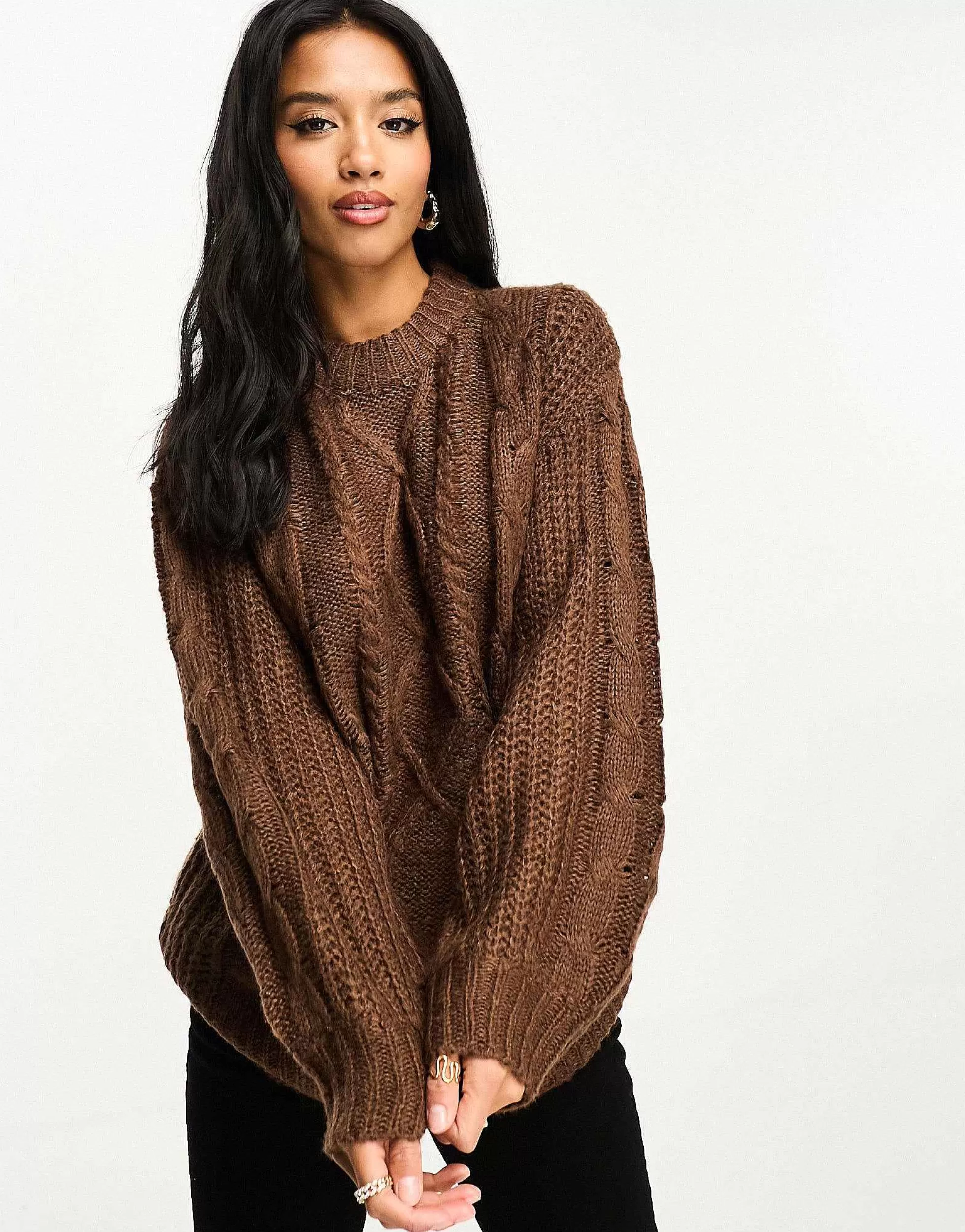 Women Brave Soul Petite Tokyo Oversized Cable Knit Jumper In