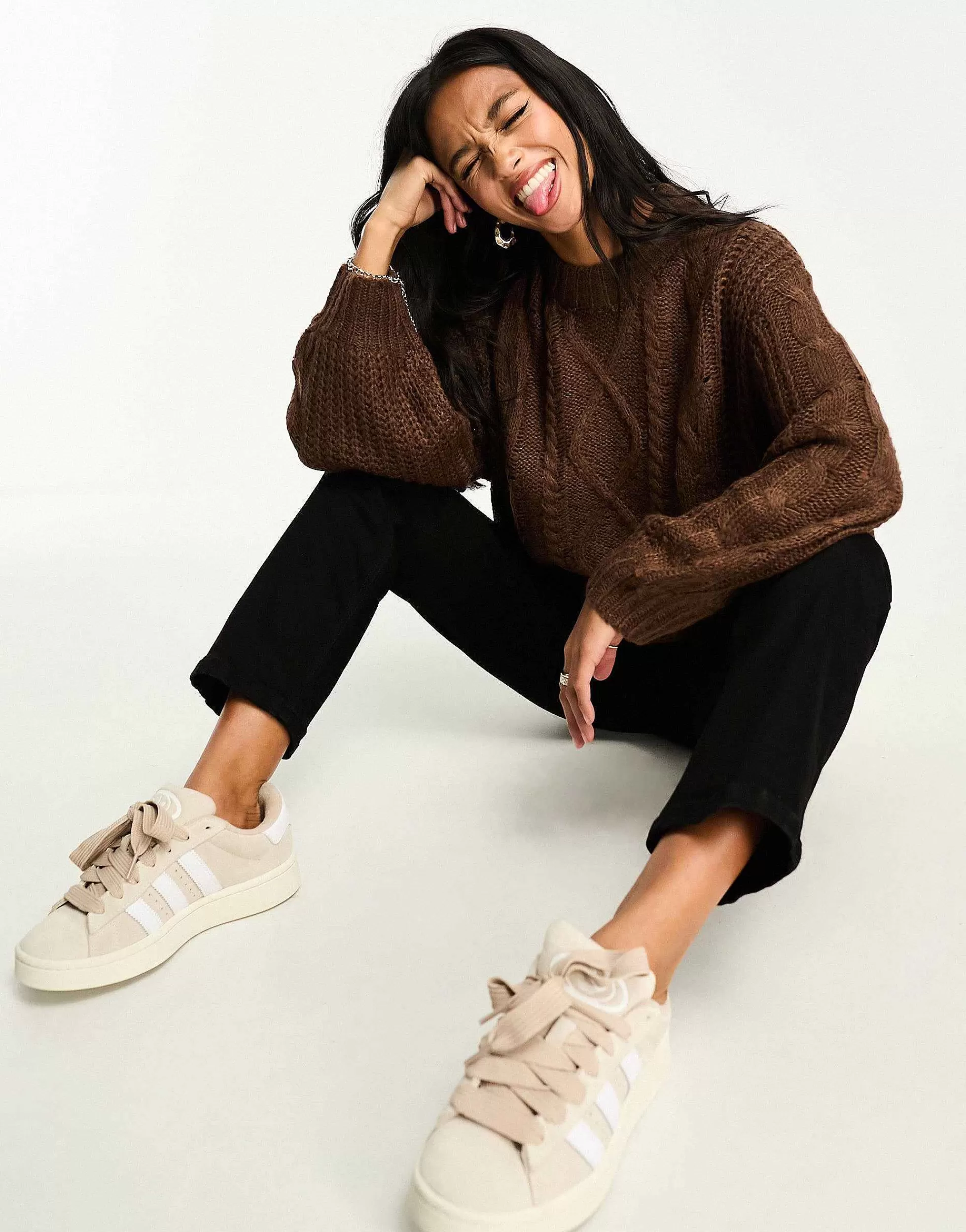 Women Brave Soul Petite Tokyo Oversized Cable Knit Jumper In