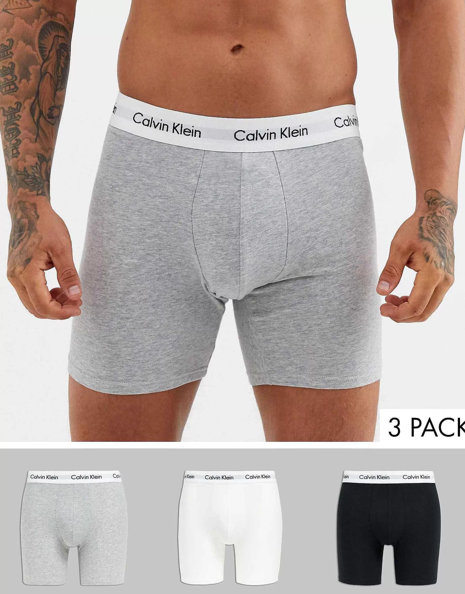 Men Calvin Klein 3 Pack Boxer Briefs In Black,White And Grey