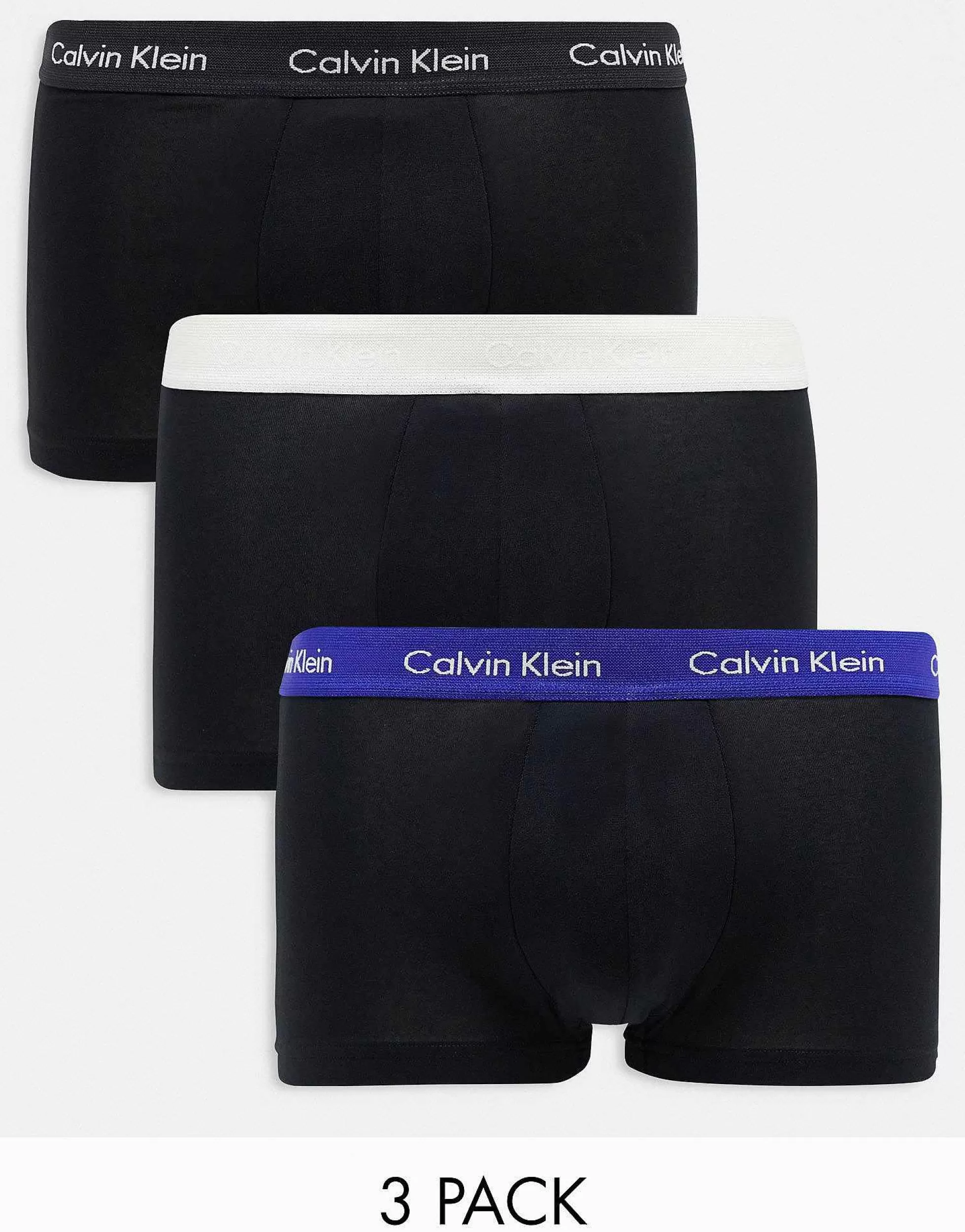 Men Calvin Klein 3-Pack Low Rise Trunks With Coloured Waistband In