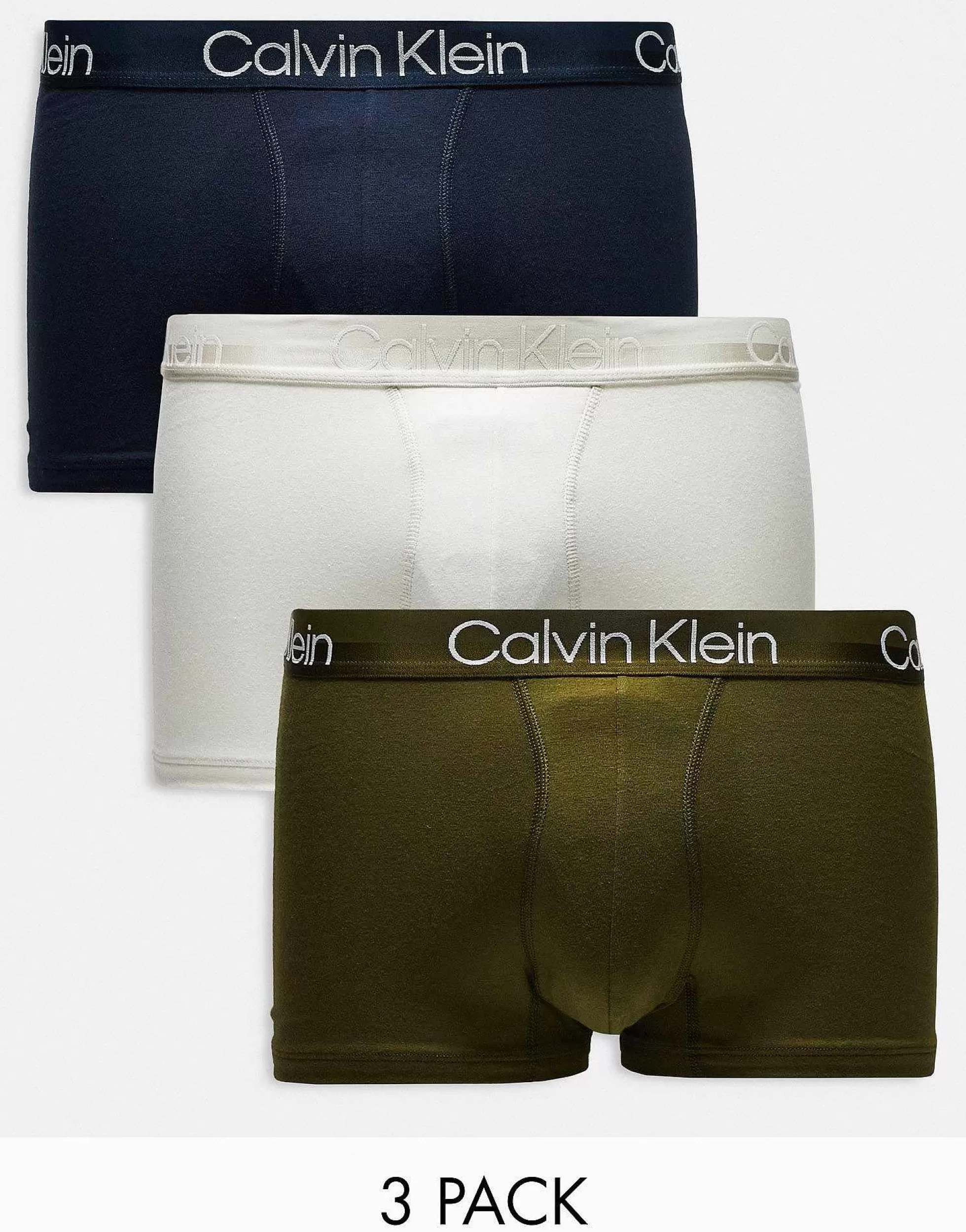 Men Calvin Klein 3-Pack Trunks In Navy, Grey And Khaki