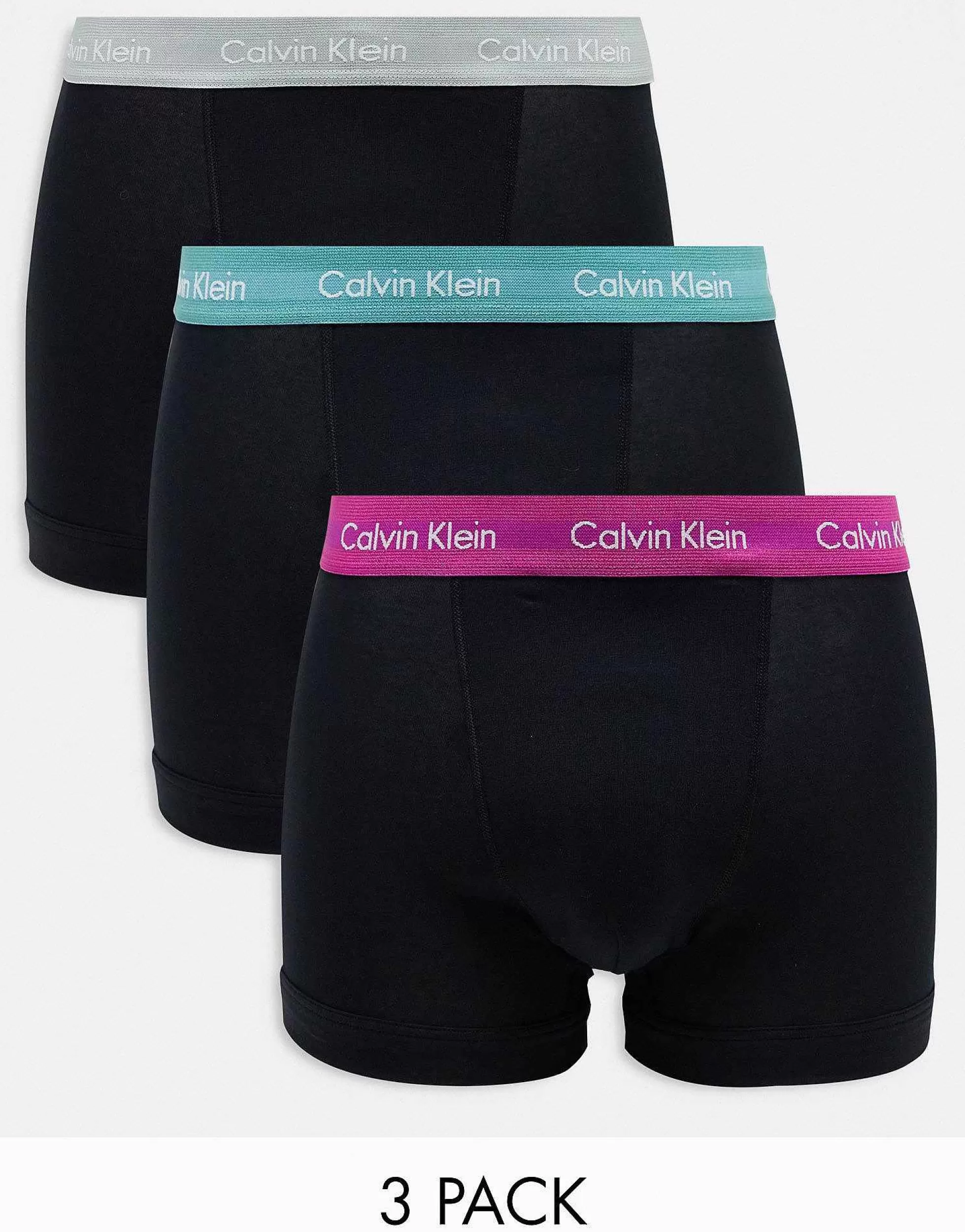 Men Calvin Klein 3-Pack Trunks With Coloured Waistband In