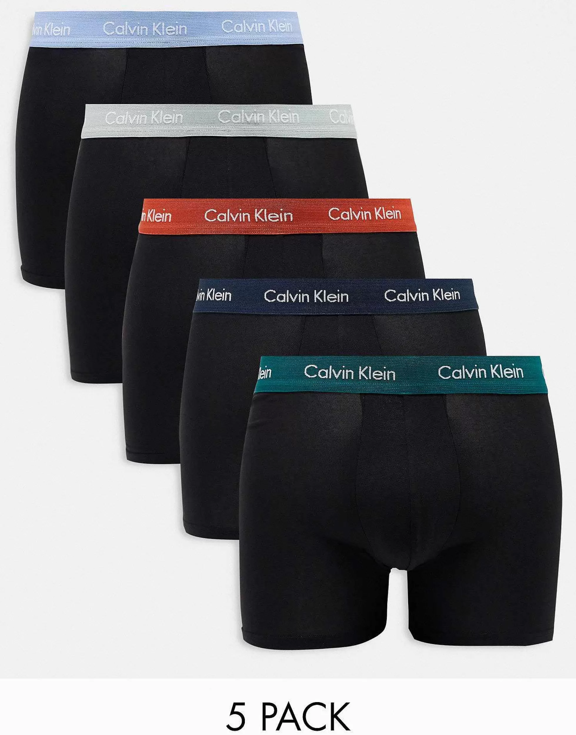Men Calvin Klein 5-Pack Trunks With Coloured Waistband In
