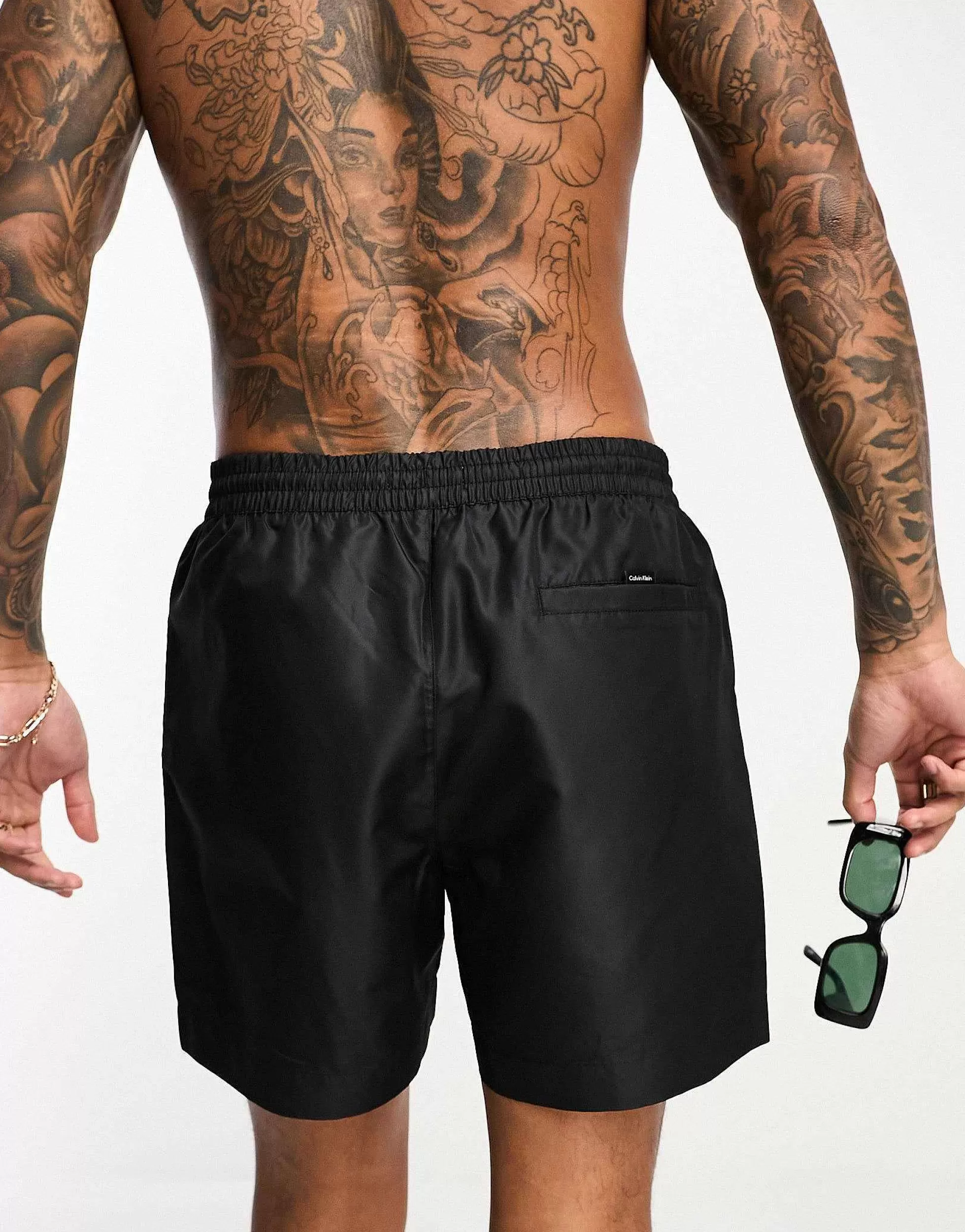 Men Calvin Klein Core Logo Tape Short Drawstring Swim Shorts In