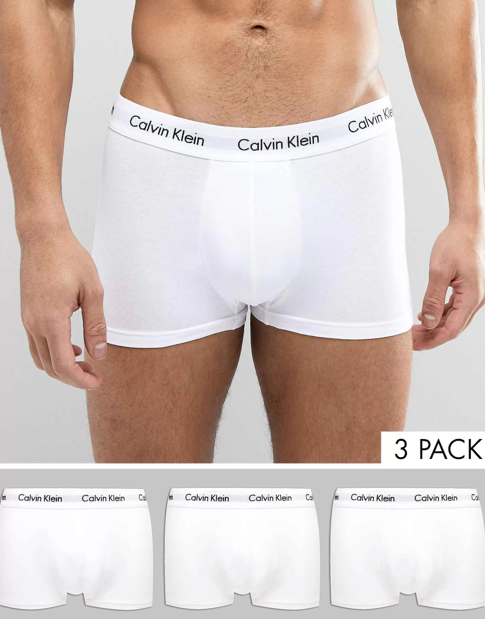 Men Calvin Klein Cotton Stretch 3 Pack Low Rise Trunks In