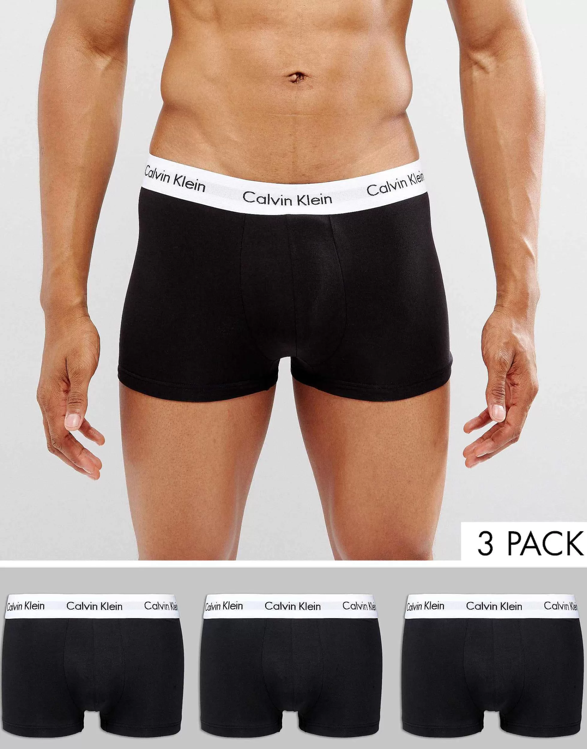 Men Calvin Klein Cotton Stretch 3 Pack Low Rise Trunks In