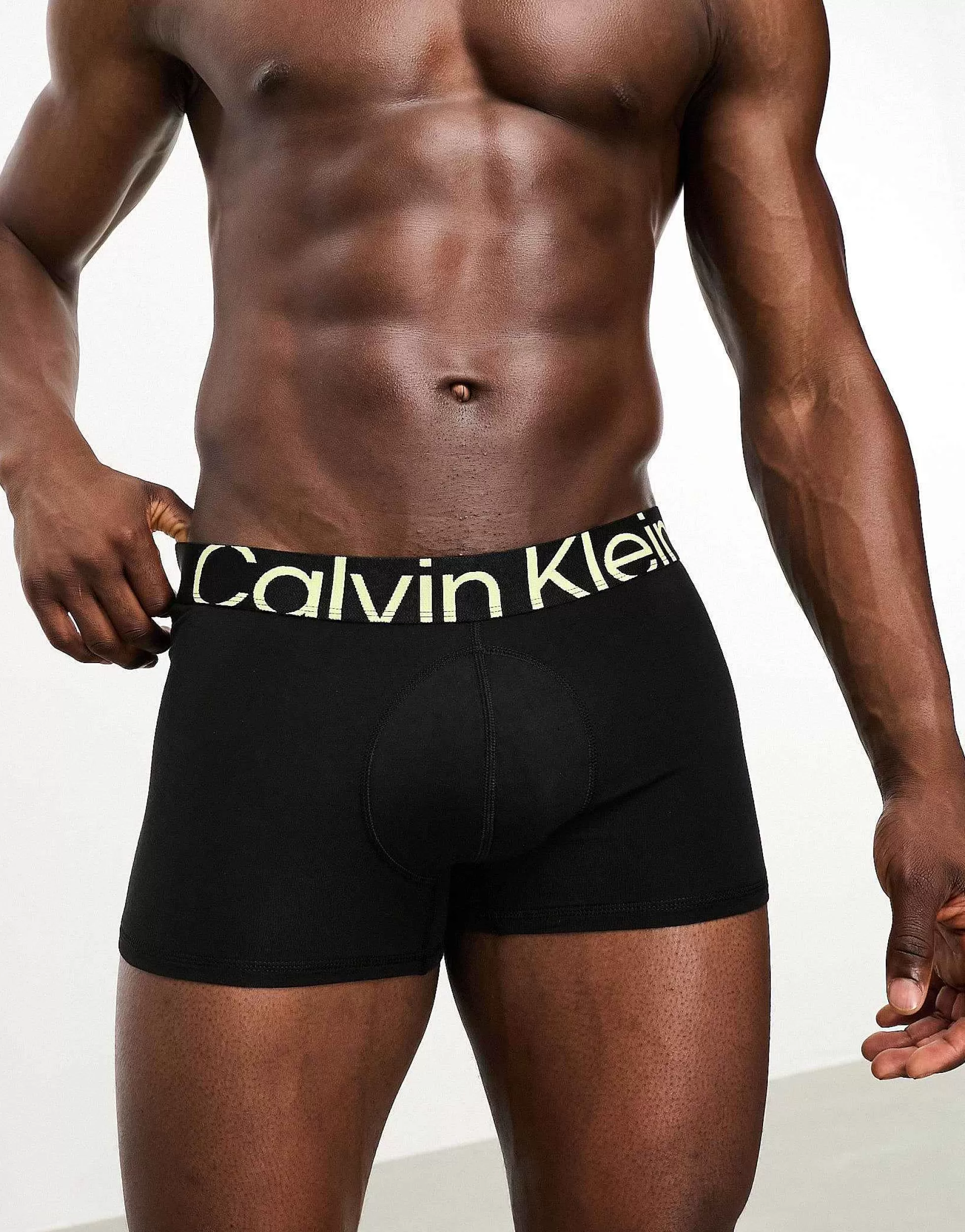 Men Calvin Klein Future Shift Trunk In Black With Green Logo Waistband