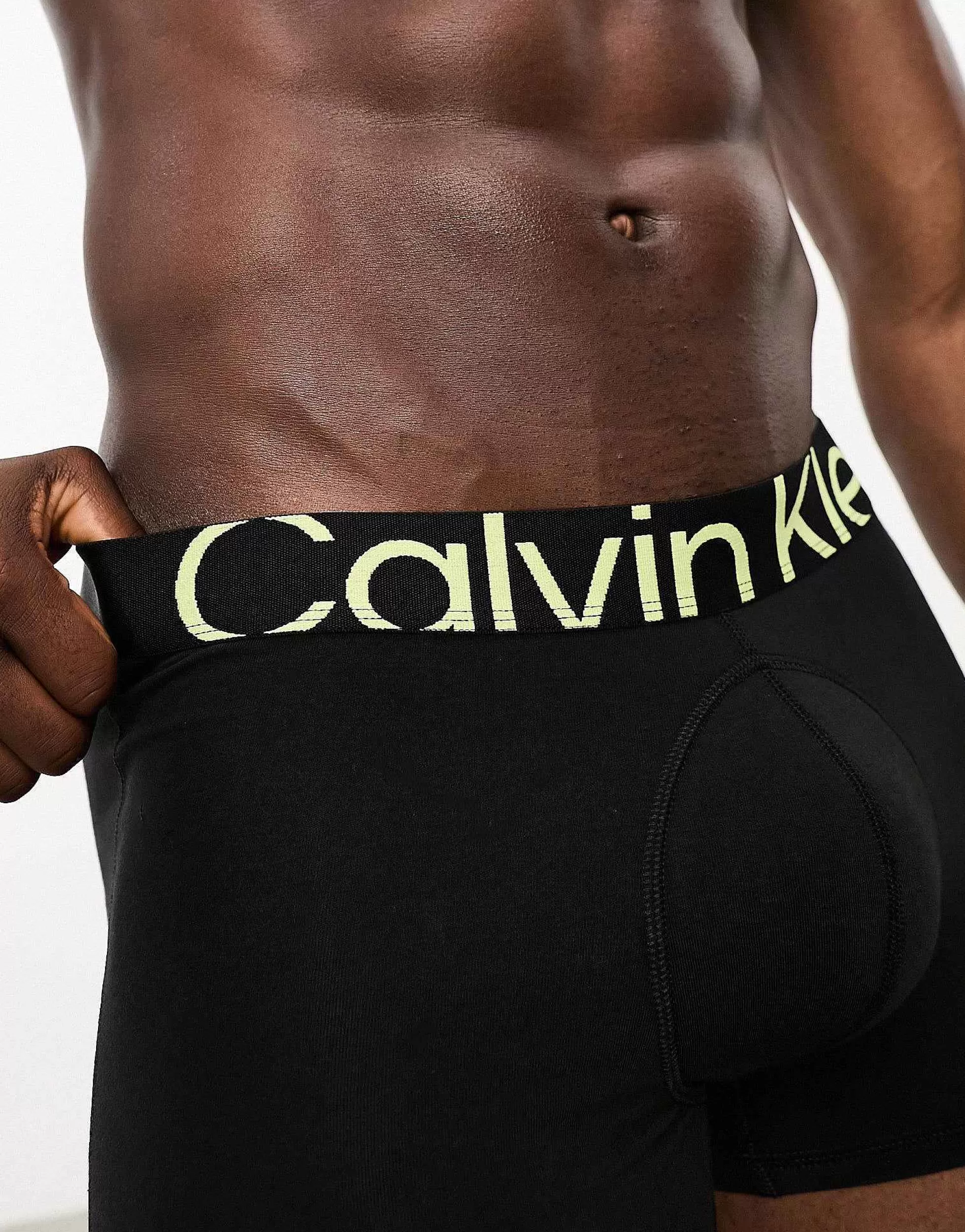 Men Calvin Klein Future Shift Trunk In Black With Green Logo Waistband