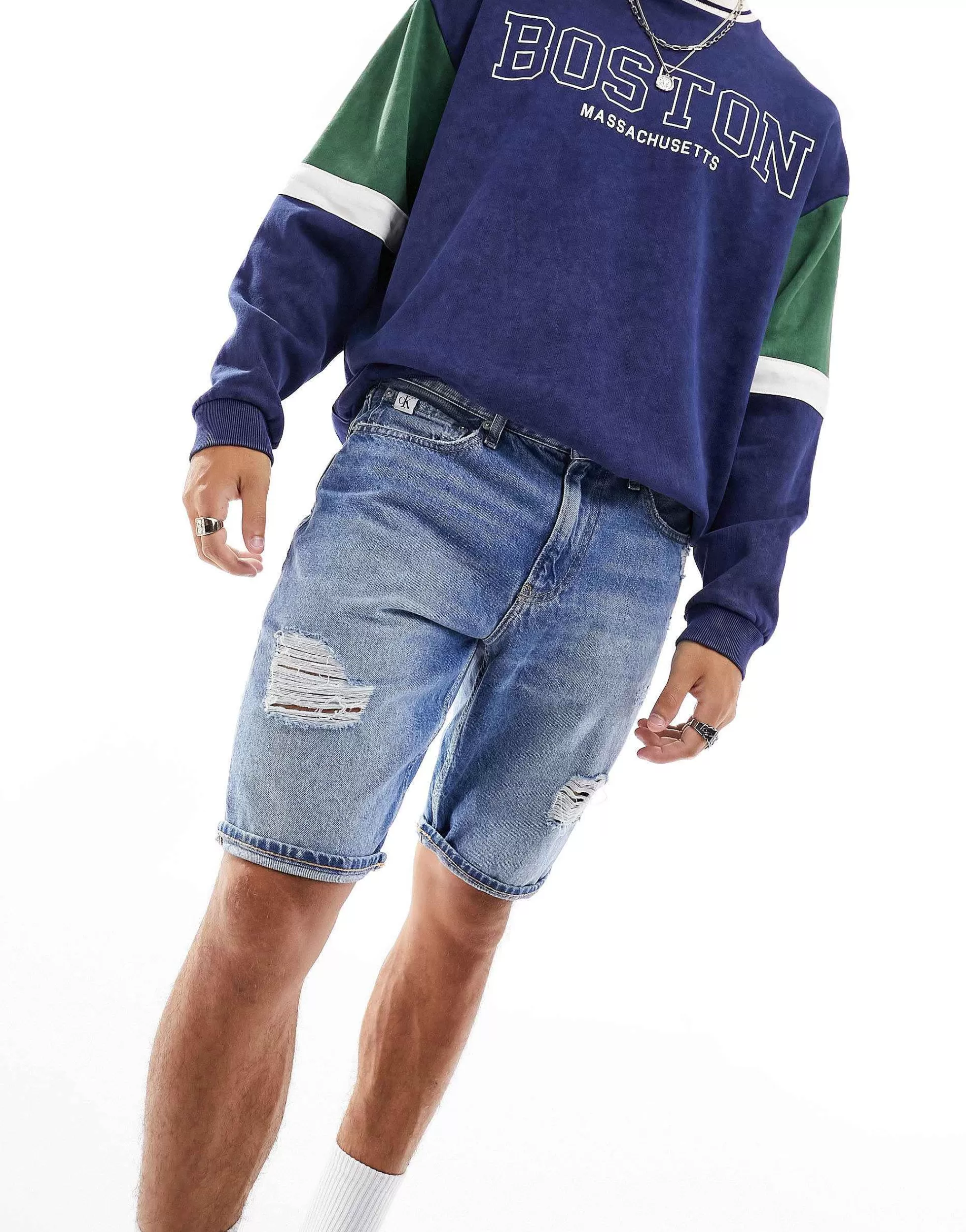 Men Calvin Klein Jeans Cc Regular Denim Shorts In Light Wash Blue