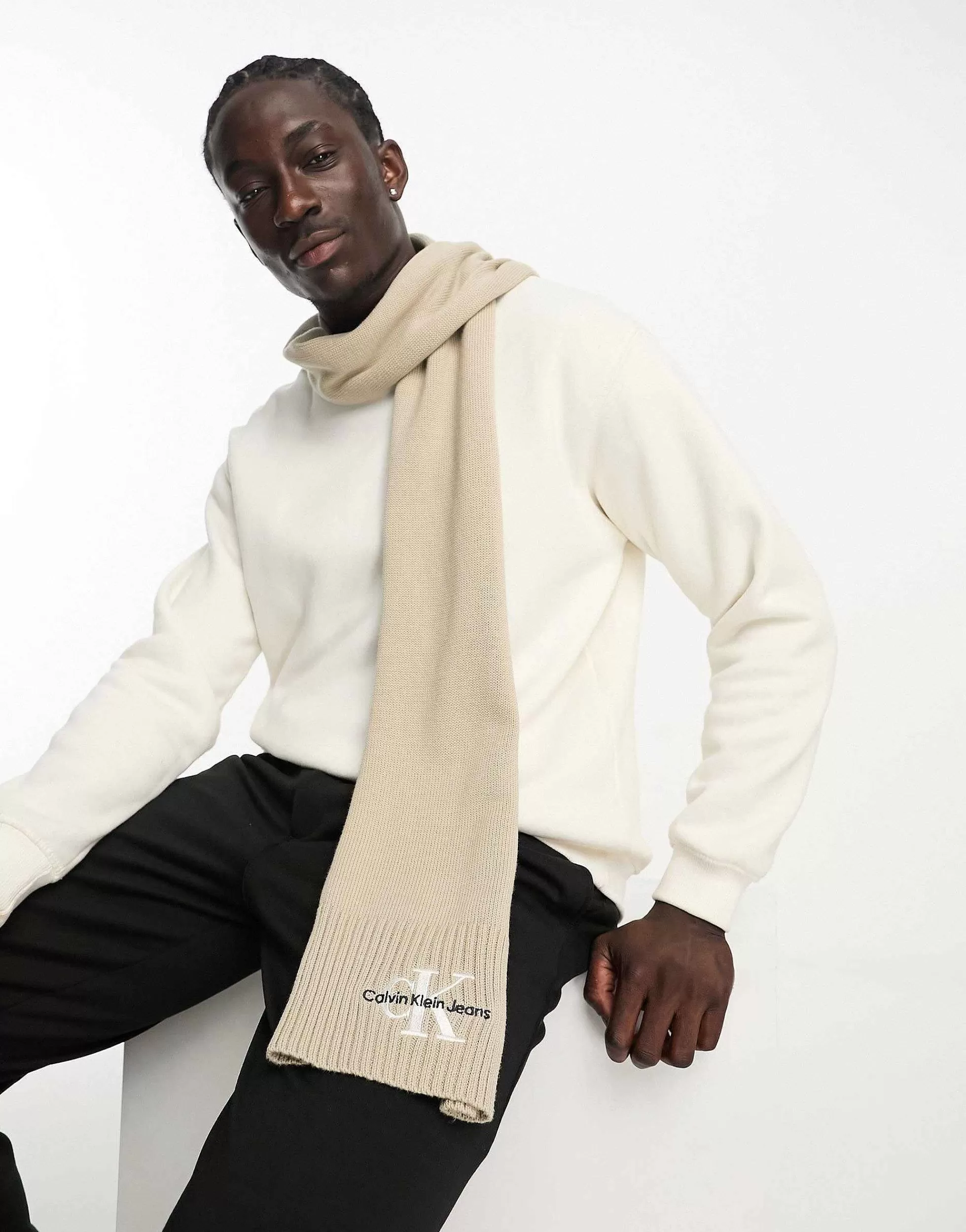 Men Calvin Klein Jeans Embroidered Scarf In Taupe
