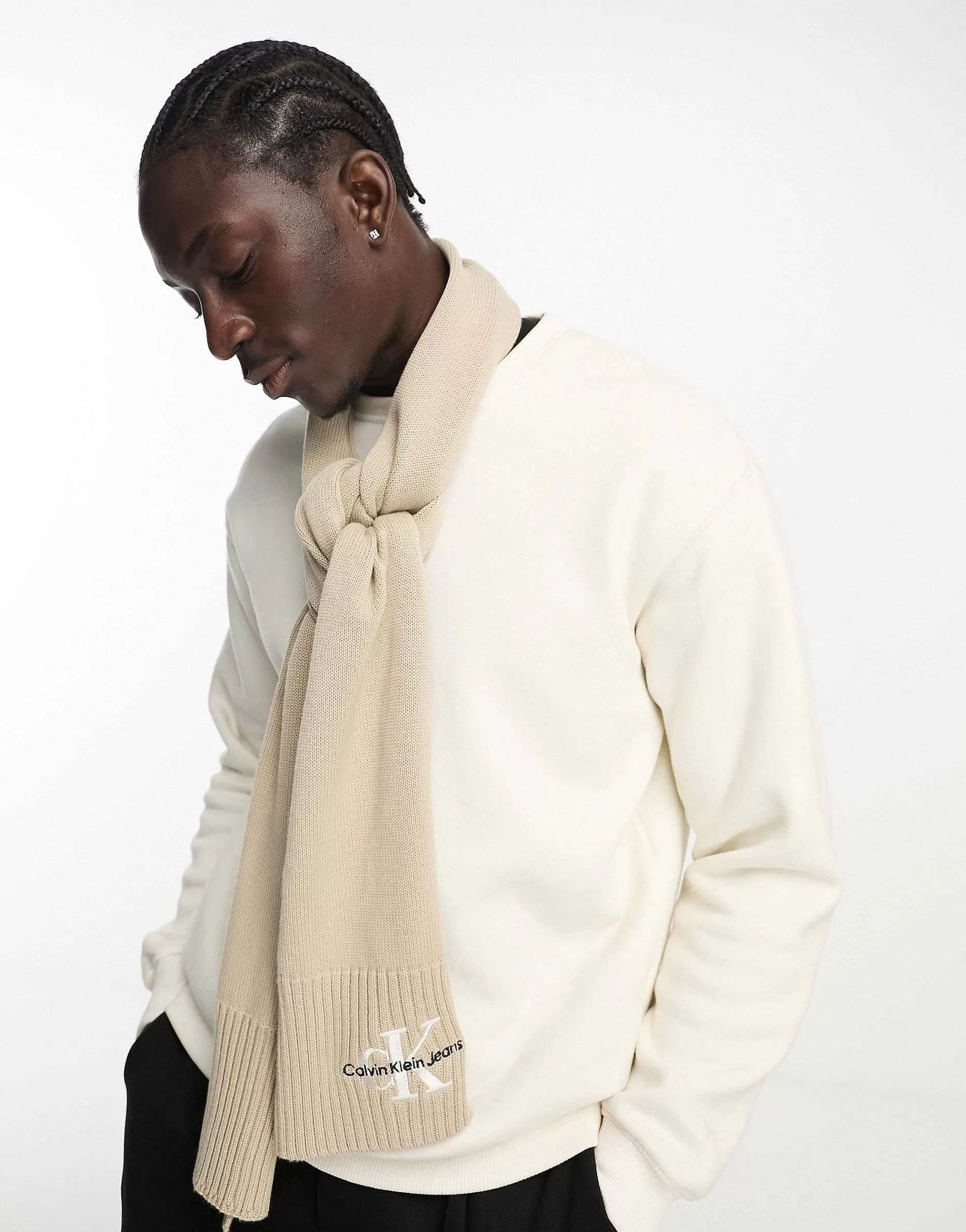 Men Calvin Klein Jeans Embroidered Scarf In Taupe