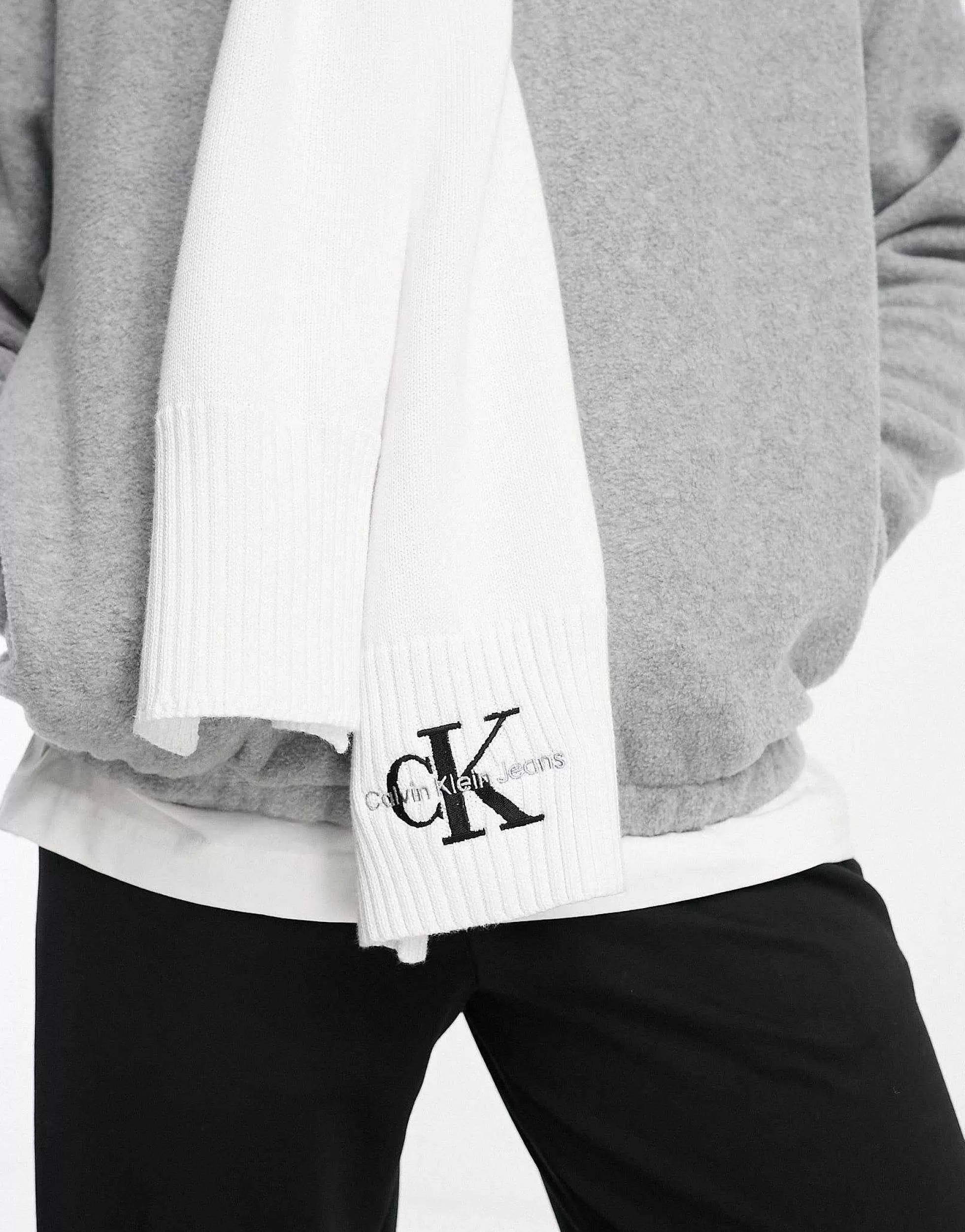 Men Calvin Klein Jeans Embroidered Scarf In White